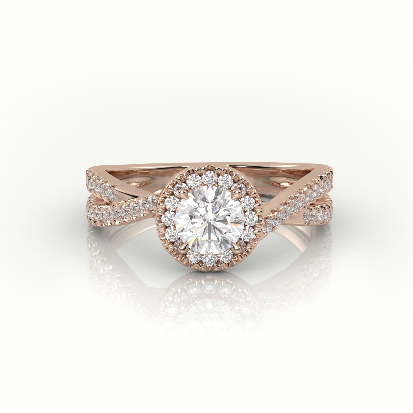 18K ROSE GOLD ROUND CUT DIAMOND 4 PRONGS SCALLOP SETTING DESIGNER ENGAGEMENT RING