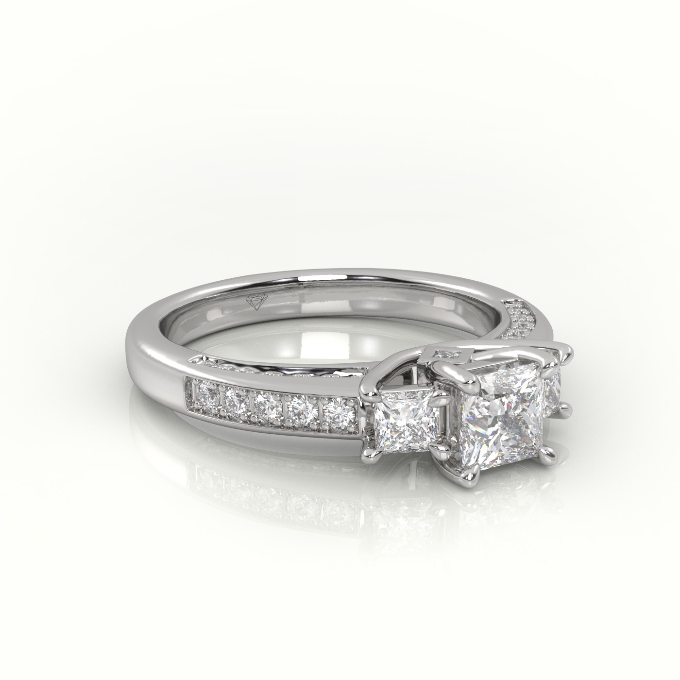 18K WHITE GOLD PRINCESS-CUT DIAMOND SIDE STONES CHANNEL SETTING ENGAGEMENT RING