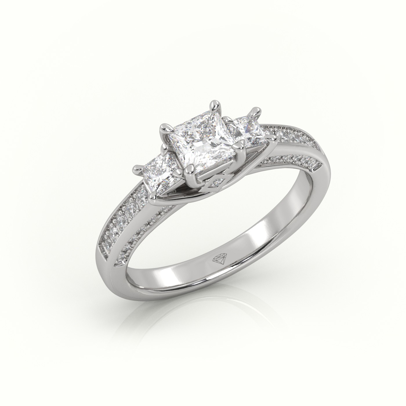 18K WHITE GOLD PRINCESS-CUT DIAMOND SIDE STONES CHANNEL SETTING ENGAGEMENT RING