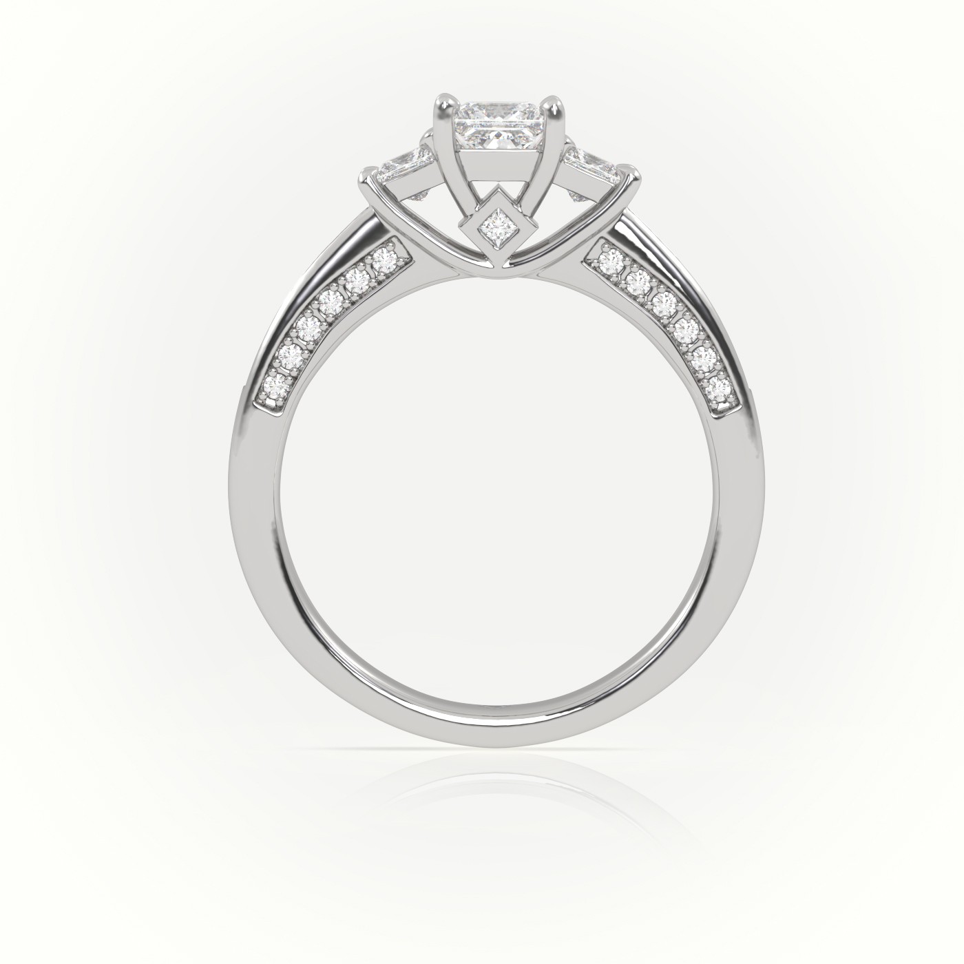 18K WHITE GOLD PRINCESS-CUT DIAMOND SIDE STONES CHANNEL SETTING ENGAGEMENT RING