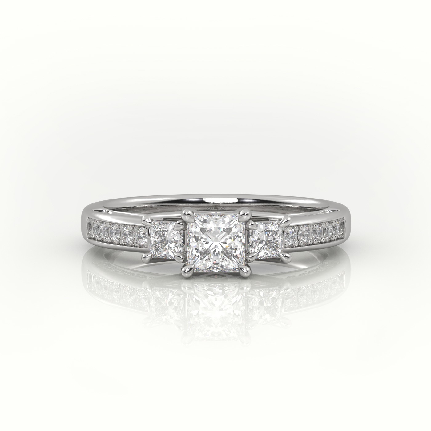 18K WHITE GOLD PRINCESS-CUT DIAMOND SIDE STONES CHANNEL SETTING ENGAGEMENT RING