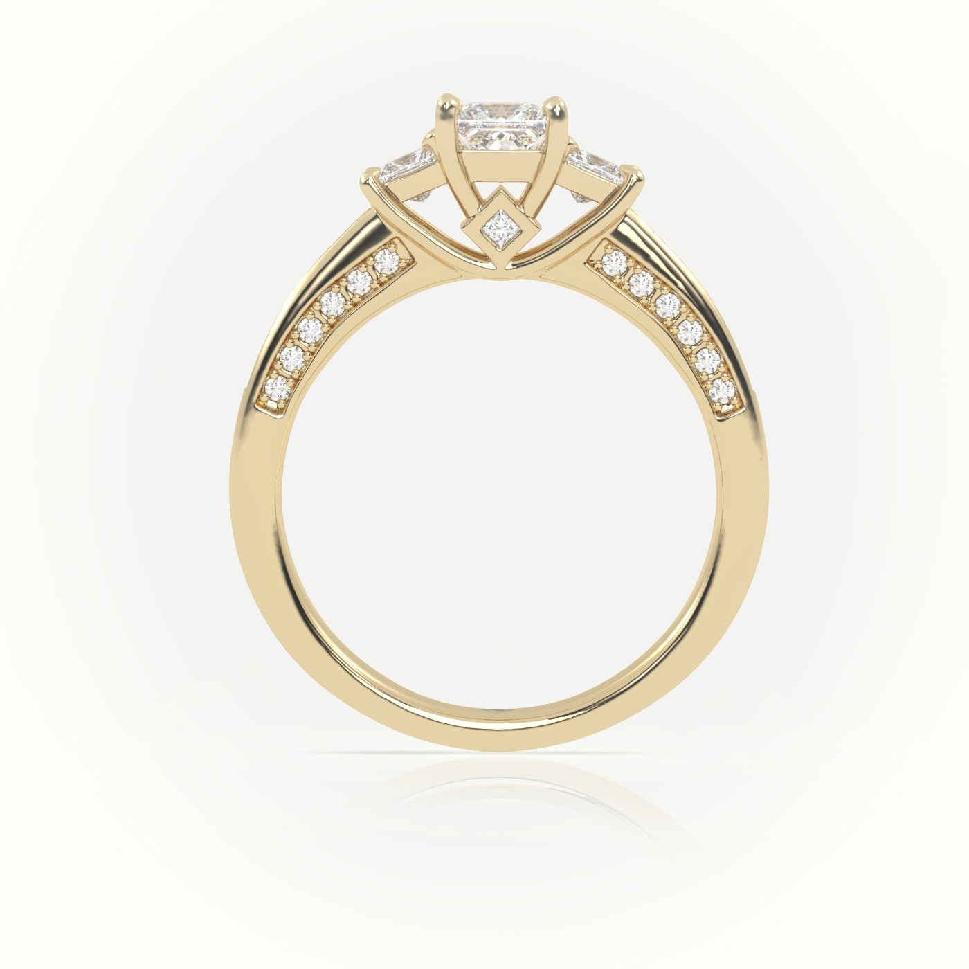 18K YELLOW GOLD PRINCESS-CUT DIAMOND SIDE STONES CHANNEL SETTING ENGAGEMENT RING