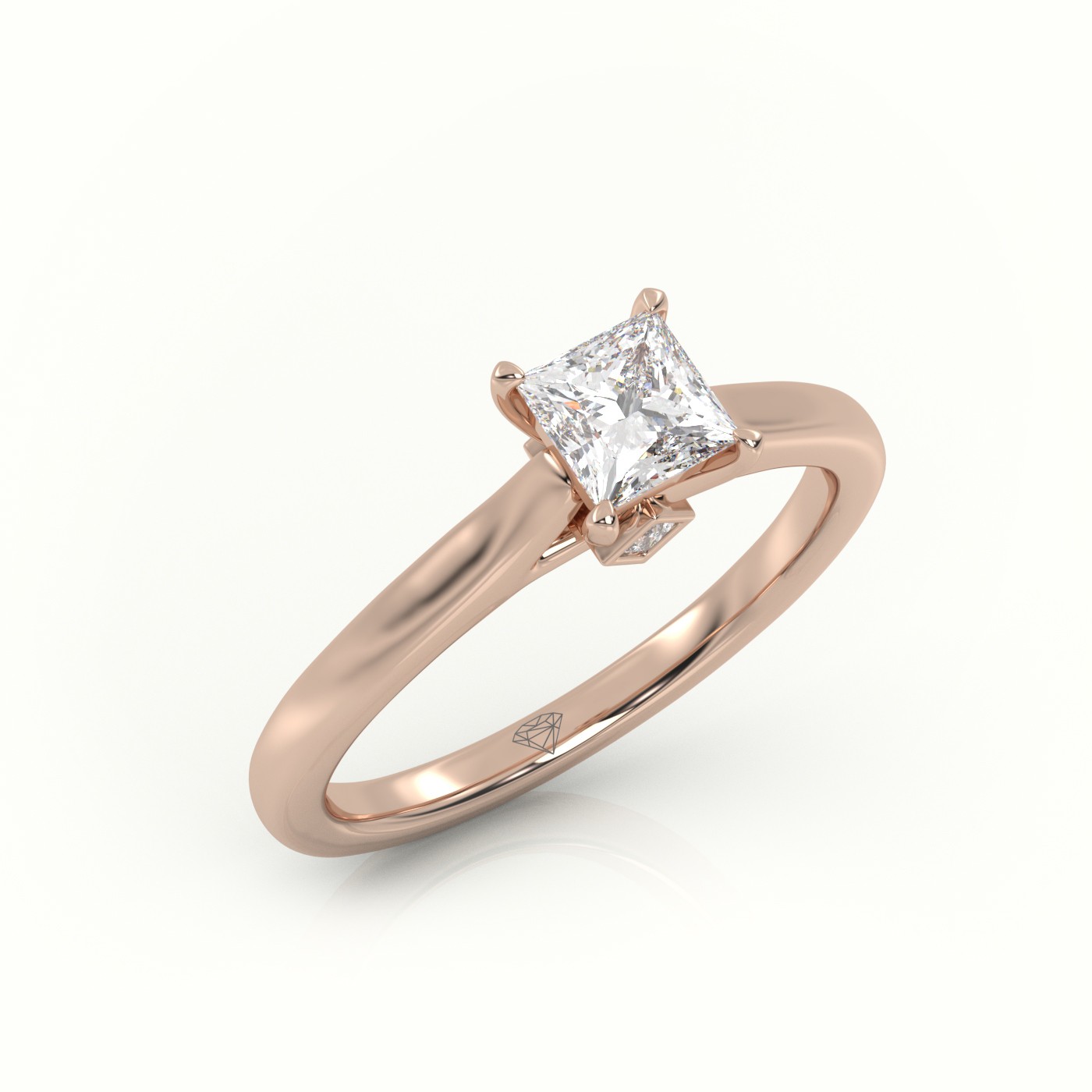 18 Karat Rose Gold Princess Cut Diamond Solitaire Engagement Ring