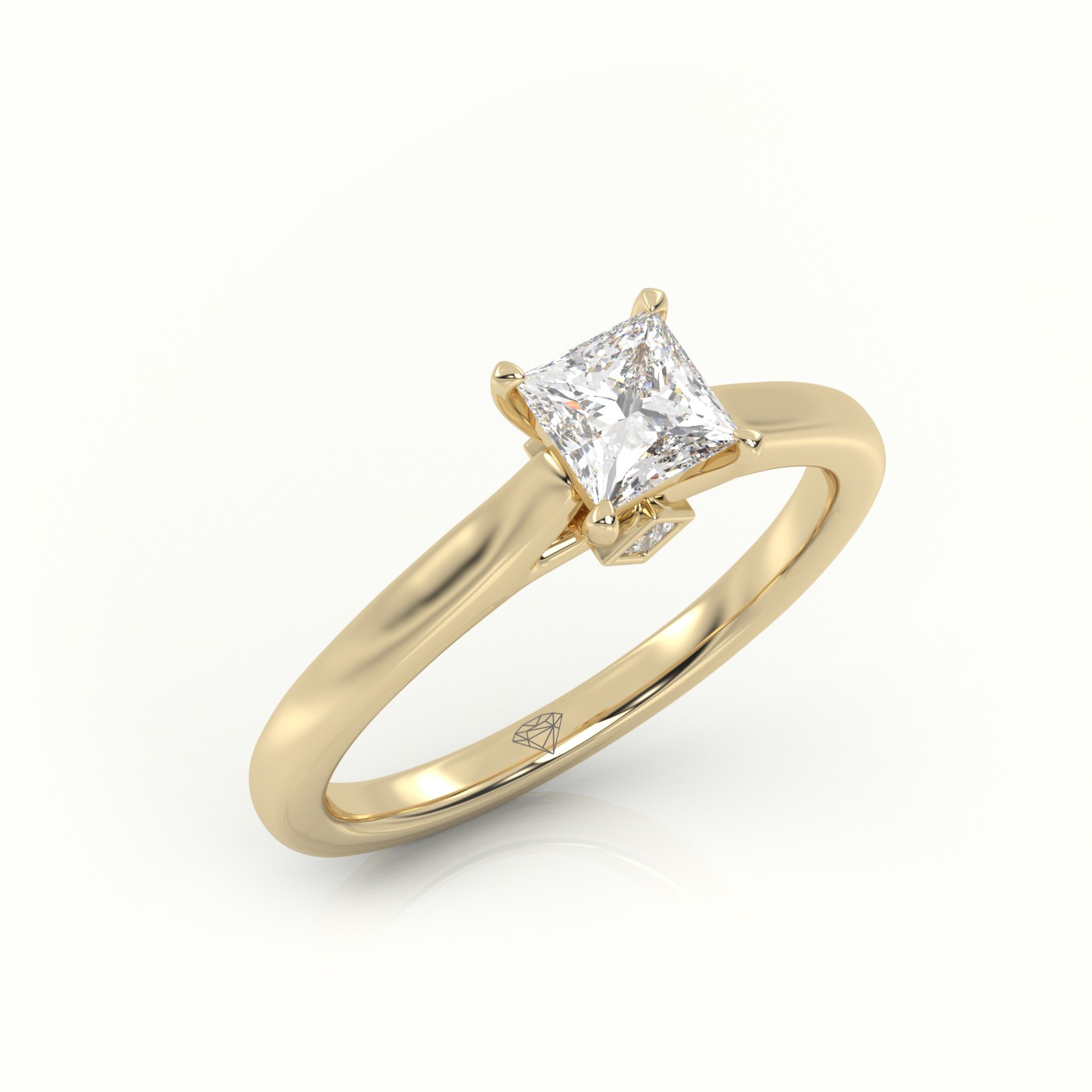 18 Karat Yellow Gold Princess Cut Diamond Solitaire Engagement Ring