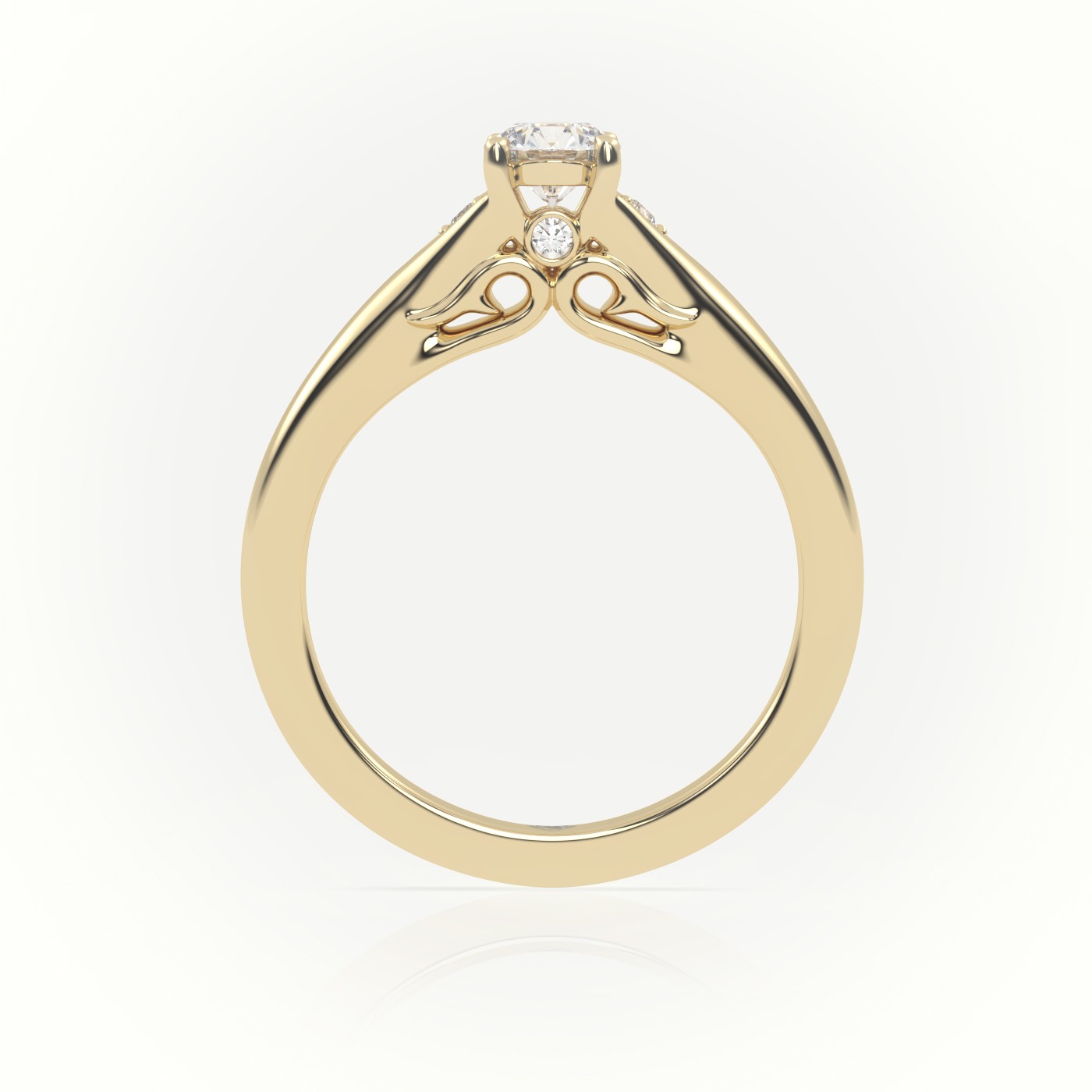 18K YELLOW GOLD ROUND-CUT  DIAMOND 4 PRONGS SIDE-STONE DESIGNER ENGAGEMENT RING