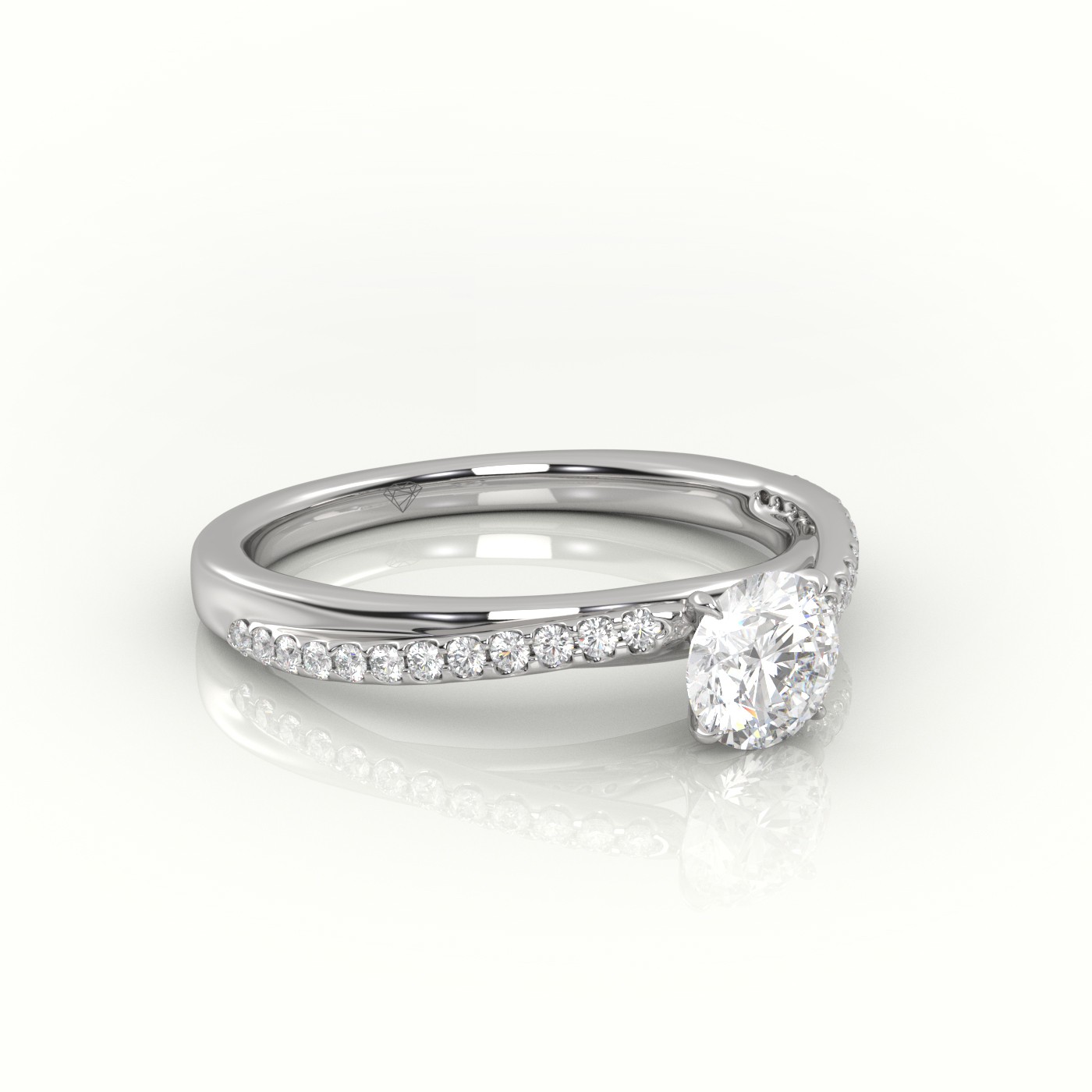 18 Karat White Gold Round Diamond 4 Prongs Twisted Pave Setting Engagement Ring