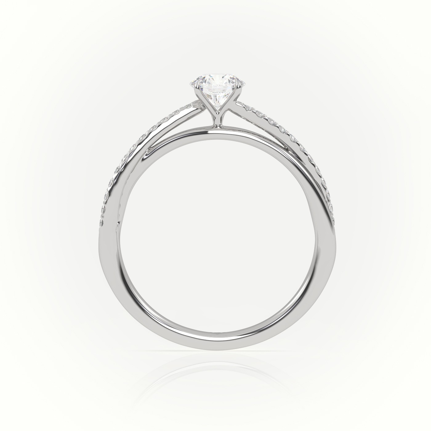18 Karat White Gold Round Diamond 4 Prongs Twisted Pave Setting Engagement Ring