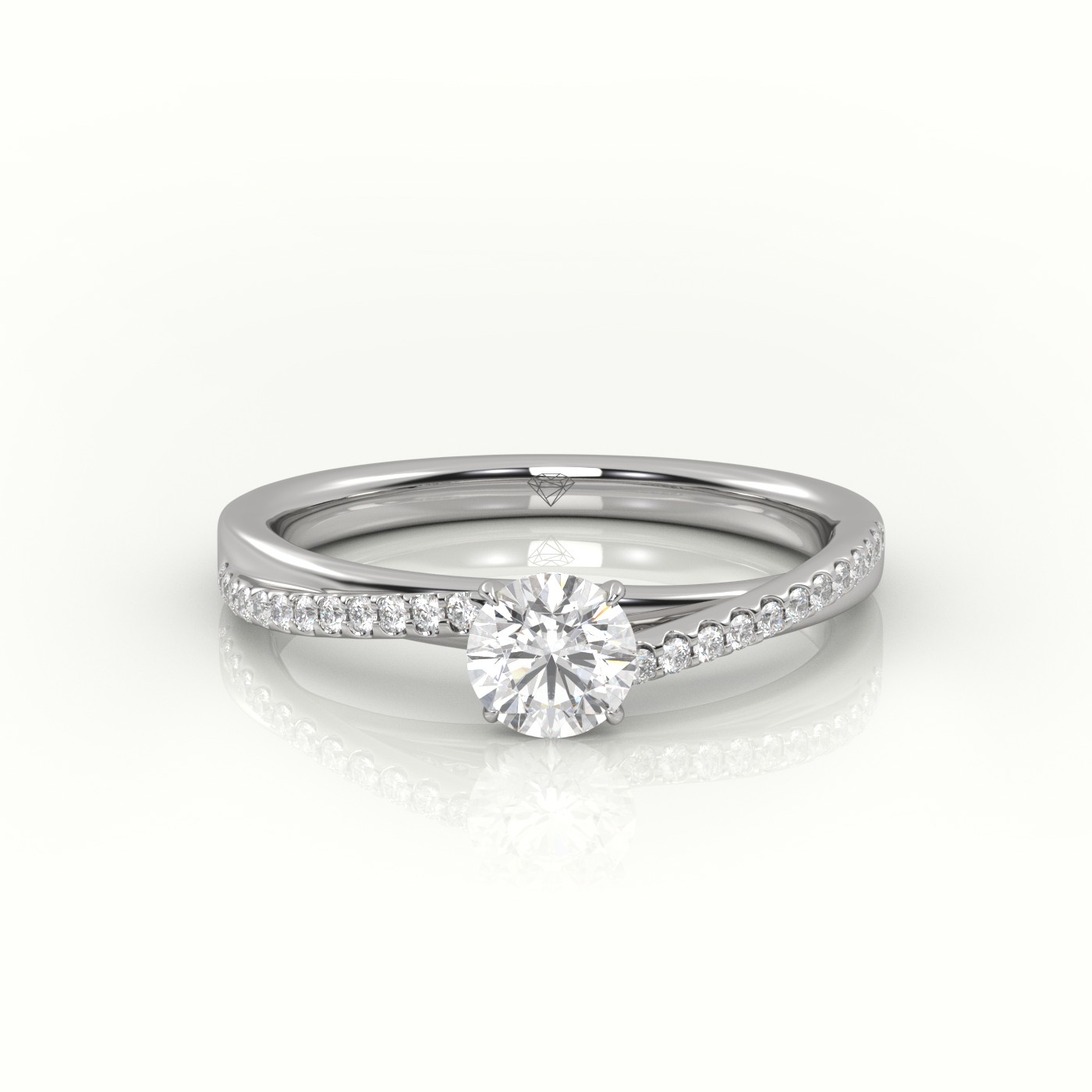 18 Karat White Gold Round Diamond 4 Prongs Twisted Pave Setting Engagement Ring