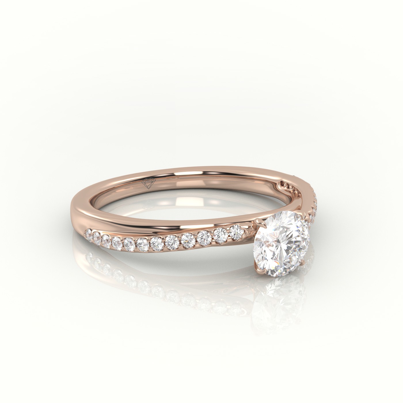 18 Karat Rose Gold Round Diamond 4 Prongs Twisted Pave Setting Engagement Ring