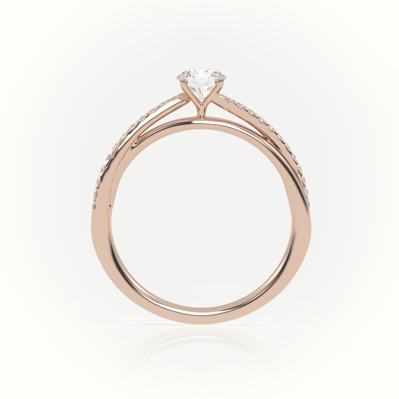 18 Karat Rose Gold Round Diamond 4 Prongs Twisted Pave Setting Engagement Ring