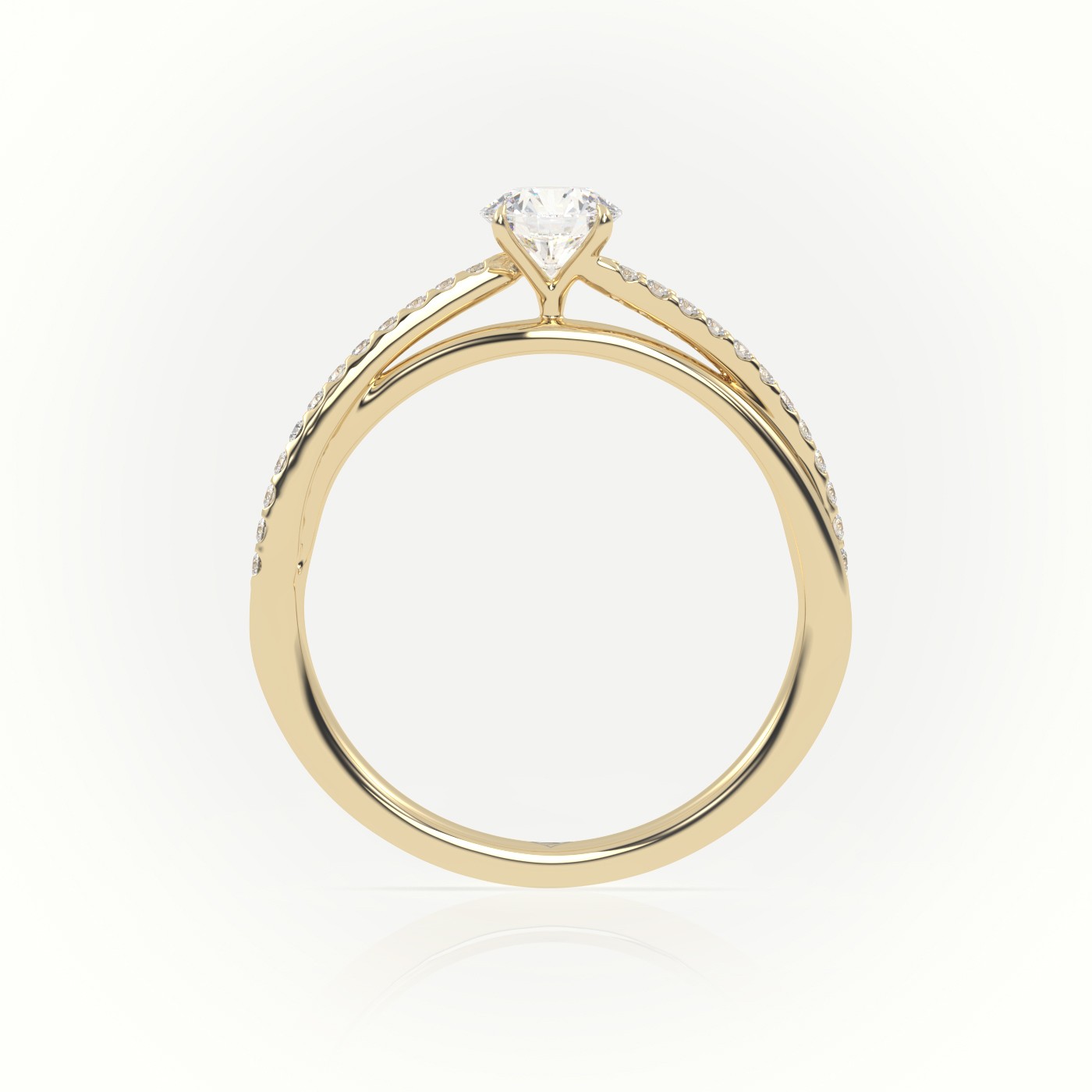 18 Karat Yellow Gold Round Diamond 4 Prongs Twisted Pave Setting Engagement Ring