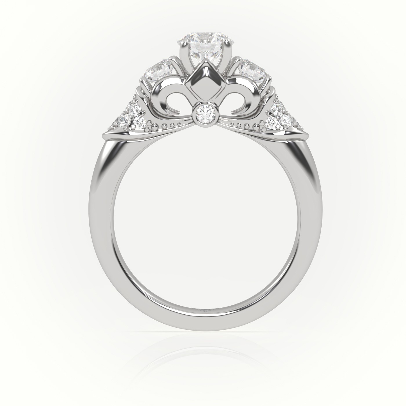 18K WHITE GOLD ROUND CUT DIAMOND 4 PRONGS SIDE STONE DESIGNER ENGAGEMENT RING