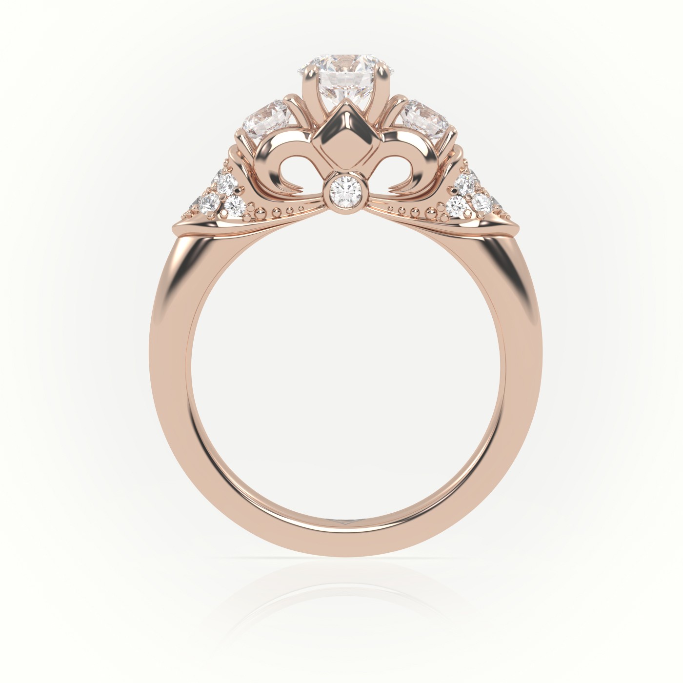 18K ROSE GOLD ROUND CUT DIAMOND 4 PRONGS SIDE STONE DESIGNER ENGAGEMENT RING