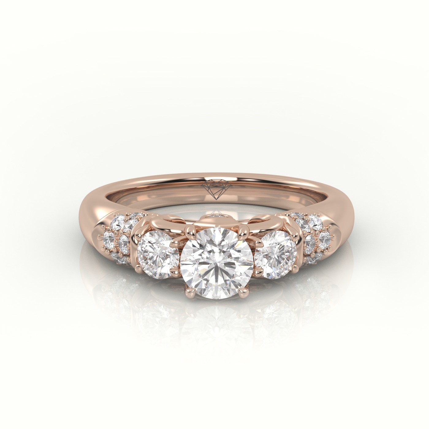 18K ROSE GOLD ROUND CUT DIAMOND 4 PRONGS SIDE STONE DESIGNER ENGAGEMENT RING