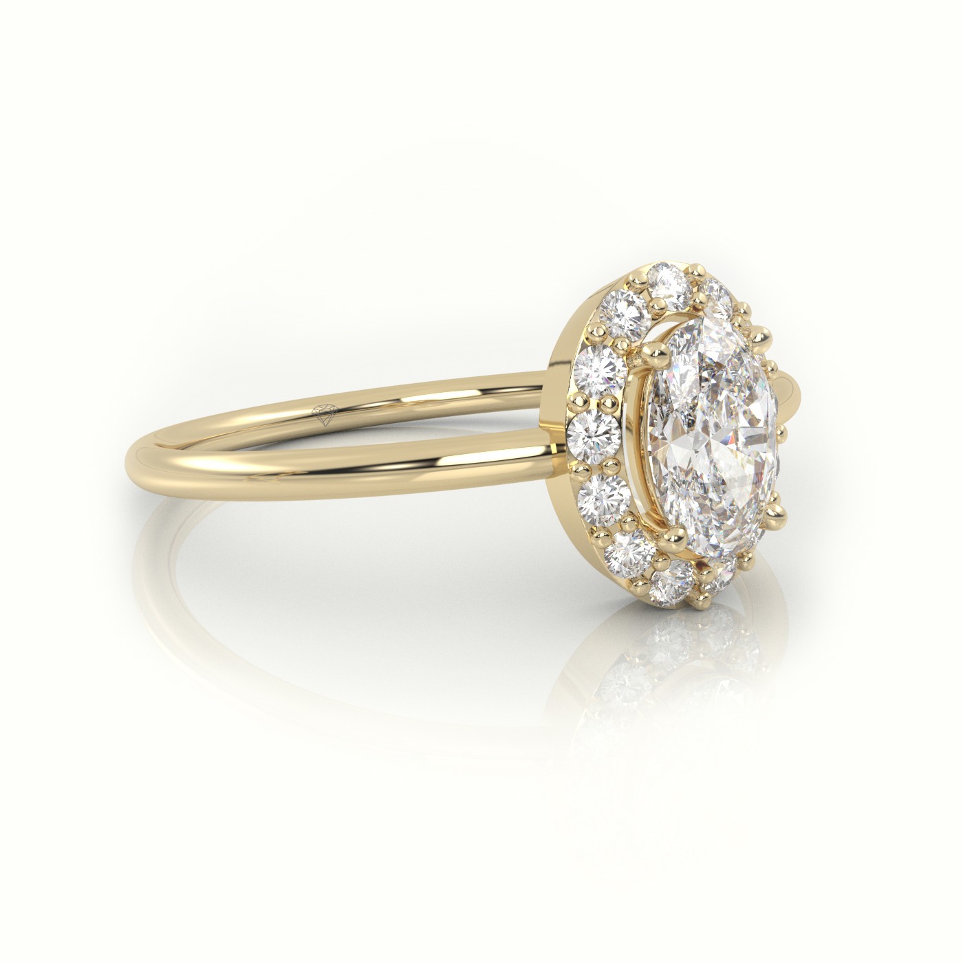 18K YELLOW GOLD OVAL CUT DIAMOND 4 PRONGS HALO SETTING ENGAGEMENT RING