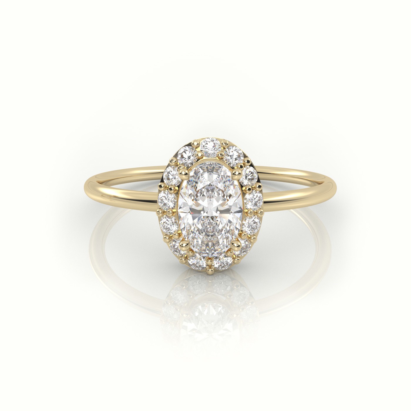 18K YELLOW GOLD OVAL CUT DIAMOND 4 PRONGS HALO SETTING ENGAGEMENT RING