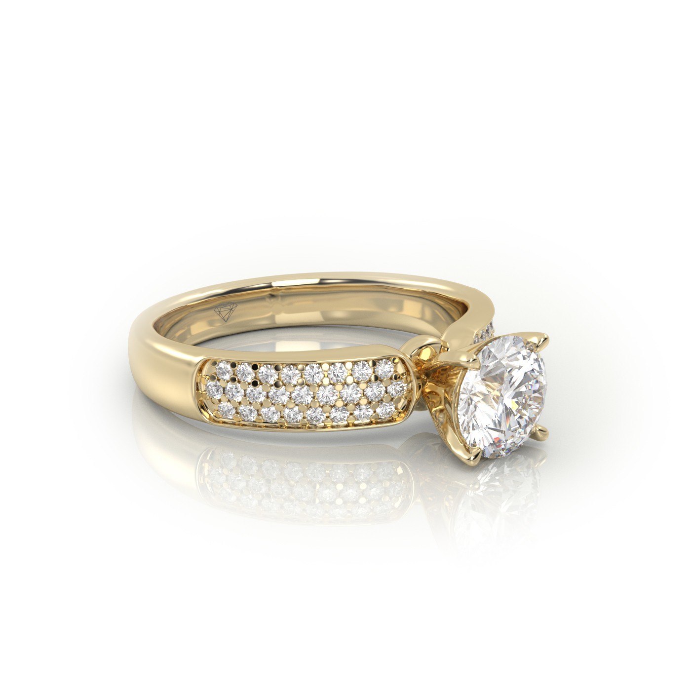 18K YELLOW GOLD 18K WHITE GOLD ROUND CUT 4 PRONGS CHANNEL SET ENGAGEMENT RING