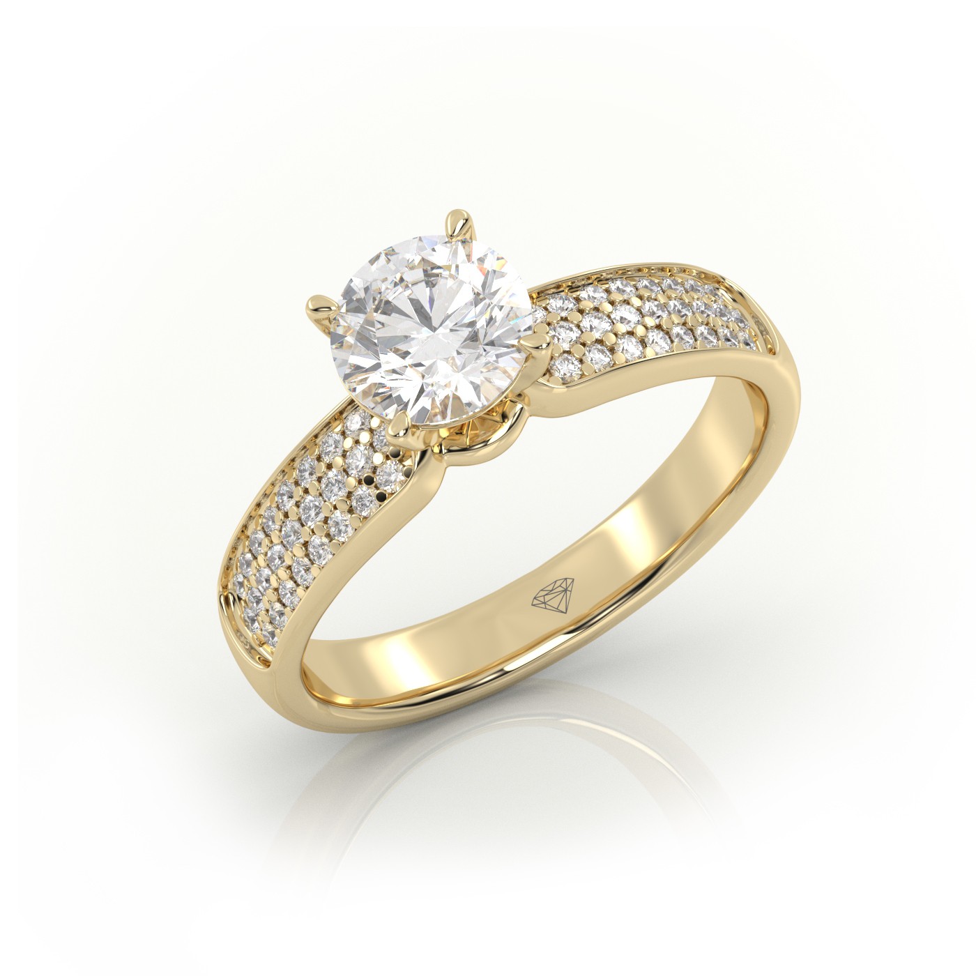 18K YELLOW GOLD 18K WHITE GOLD ROUND CUT 4 PRONGS CHANNEL SET ENGAGEMENT RING