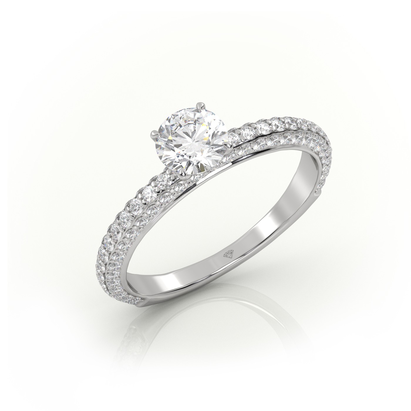 18K WHITE GOLD ROUND CUT 4 PRONGS PAVE SET ENGAGEMENT RING