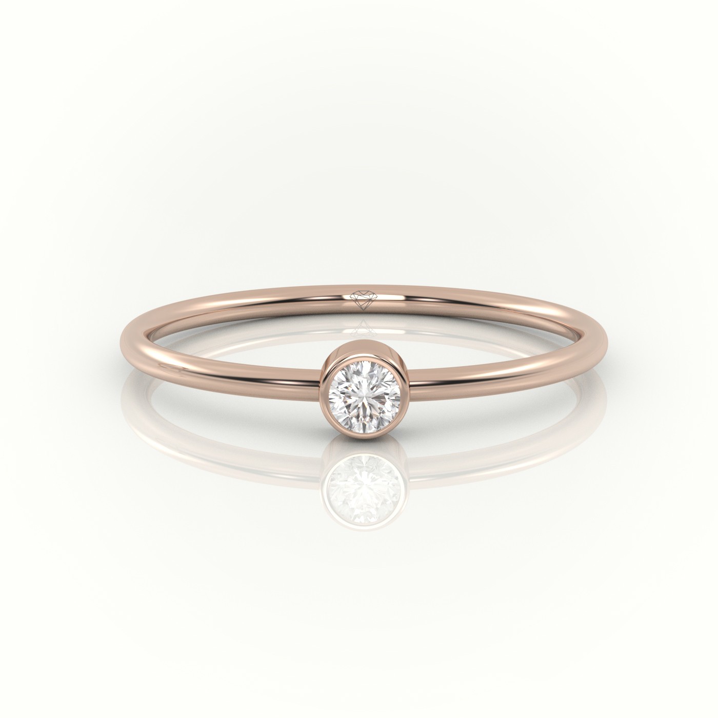 18K ROSE GOLD ROUND CUT DIAMOND BEZEL SET SOLITAIRE ENGAGEMENT RING