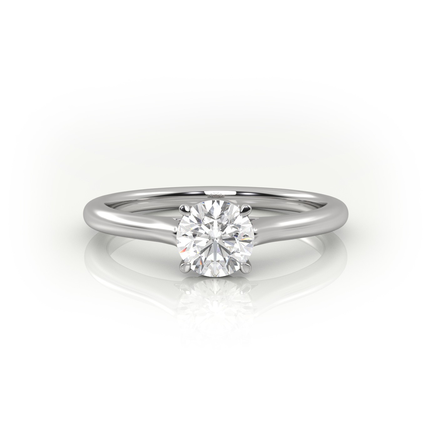 18 Karat White Gold Round Cut Solitaire Engagement Ring