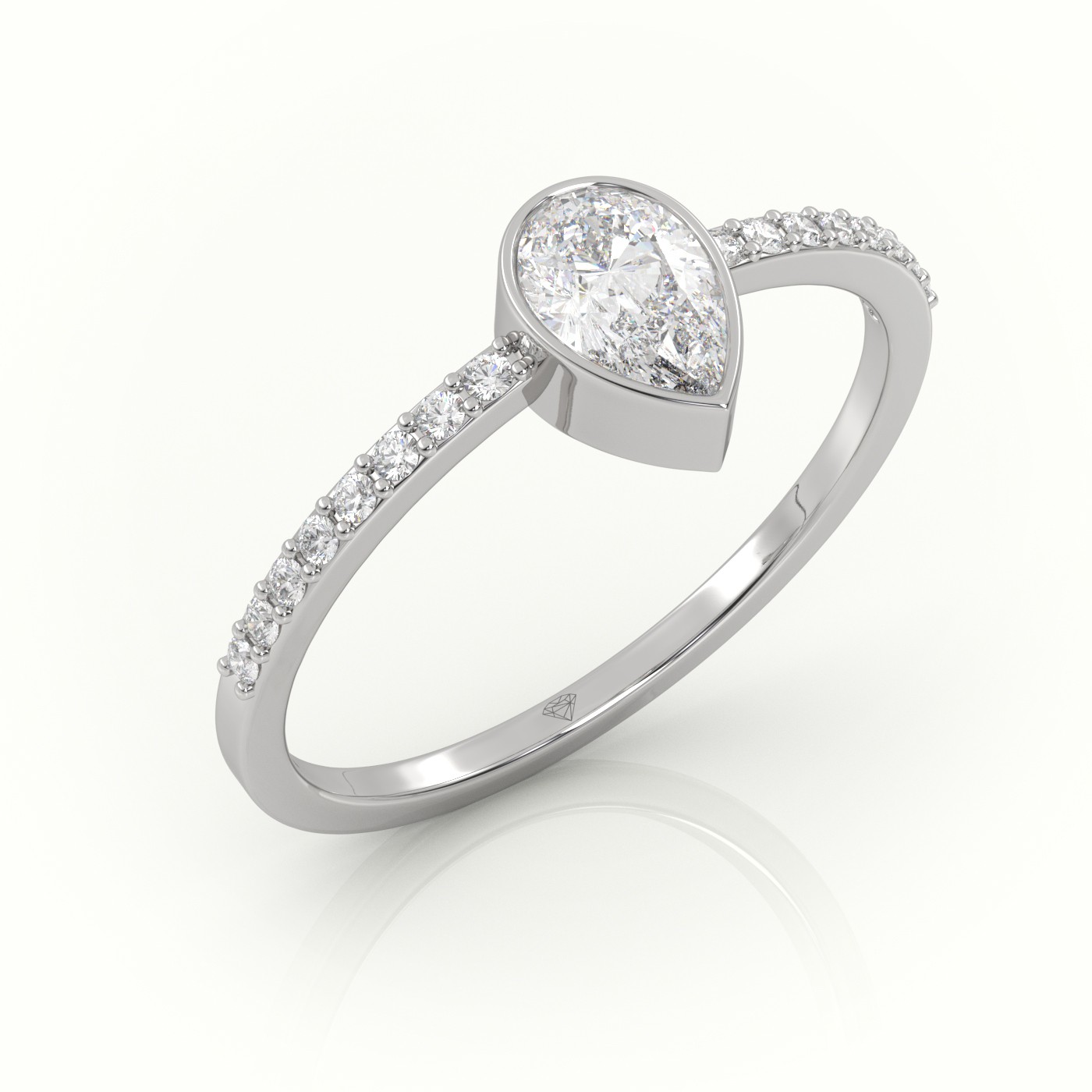 18K WHITE GOLD PEAR CUT DIAMOND CHANNEL SETTING ENGAGEMENT RING