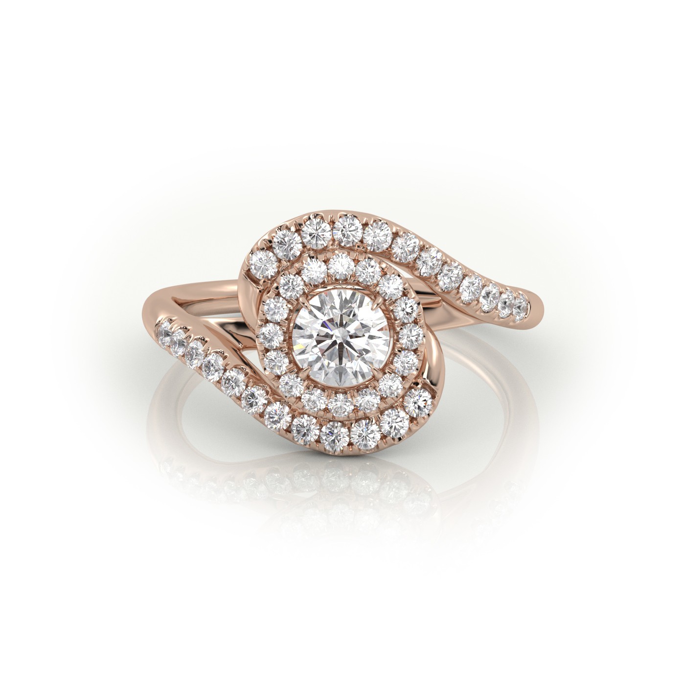 18K ROSE GOLD ROUND CUT TWISTED DESIGNER DIAMOND ENGAGEMENT RING