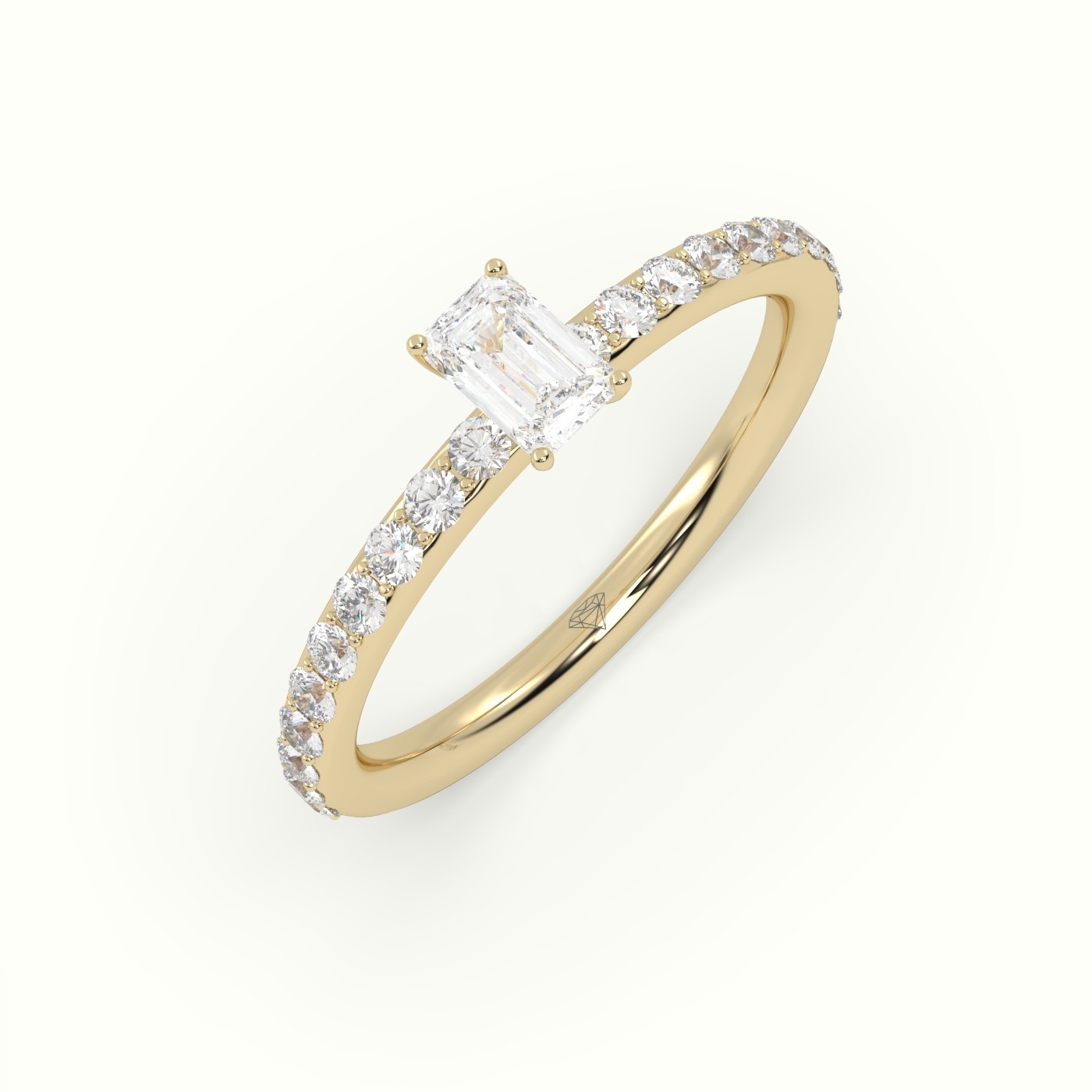 18K YELLOW GOLD RADIANT DIAMOND ENGAGEMENT RING SET WITH 4 PRONG & SIDE STONES SET IN PAVE STYLE