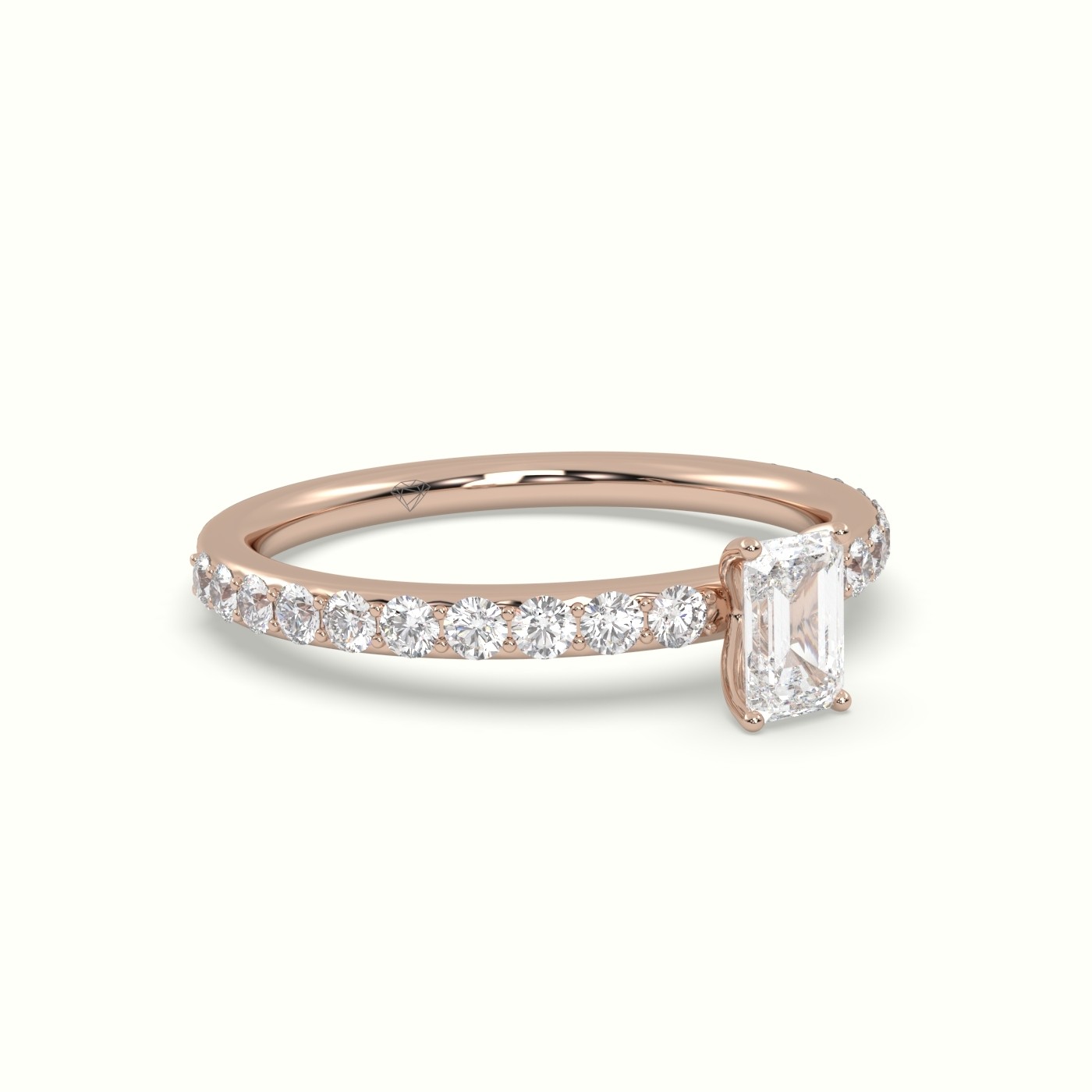 18K ROSE GOLD RADIANT DIAMOND ENGAGEMENT RING SET WITH 4 PRONG & SIDE STONES SET IN PAVE STYLE