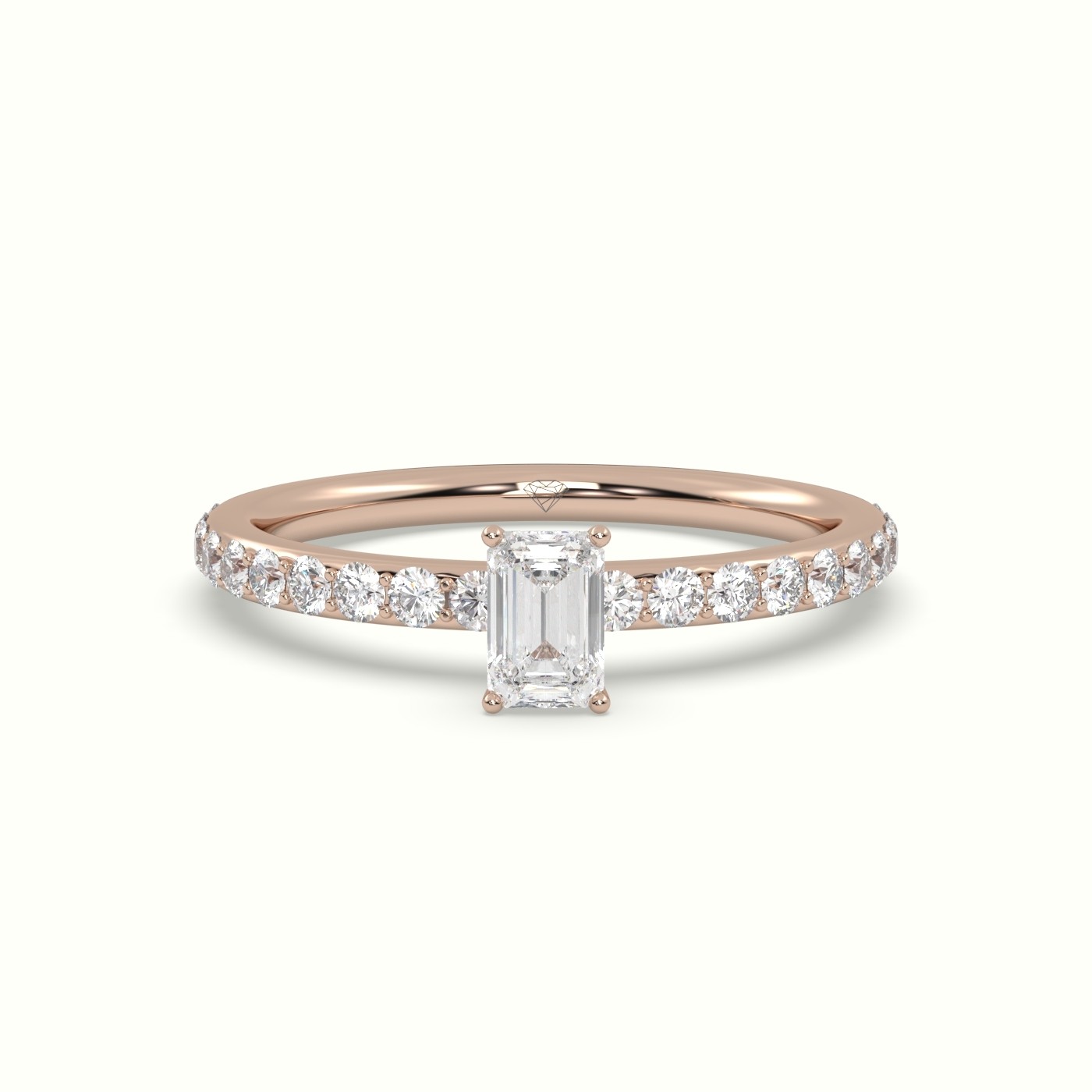 18K ROSE GOLD RADIANT DIAMOND ENGAGEMENT RING SET WITH 4 PRONG & SIDE STONES SET IN PAVE STYLE