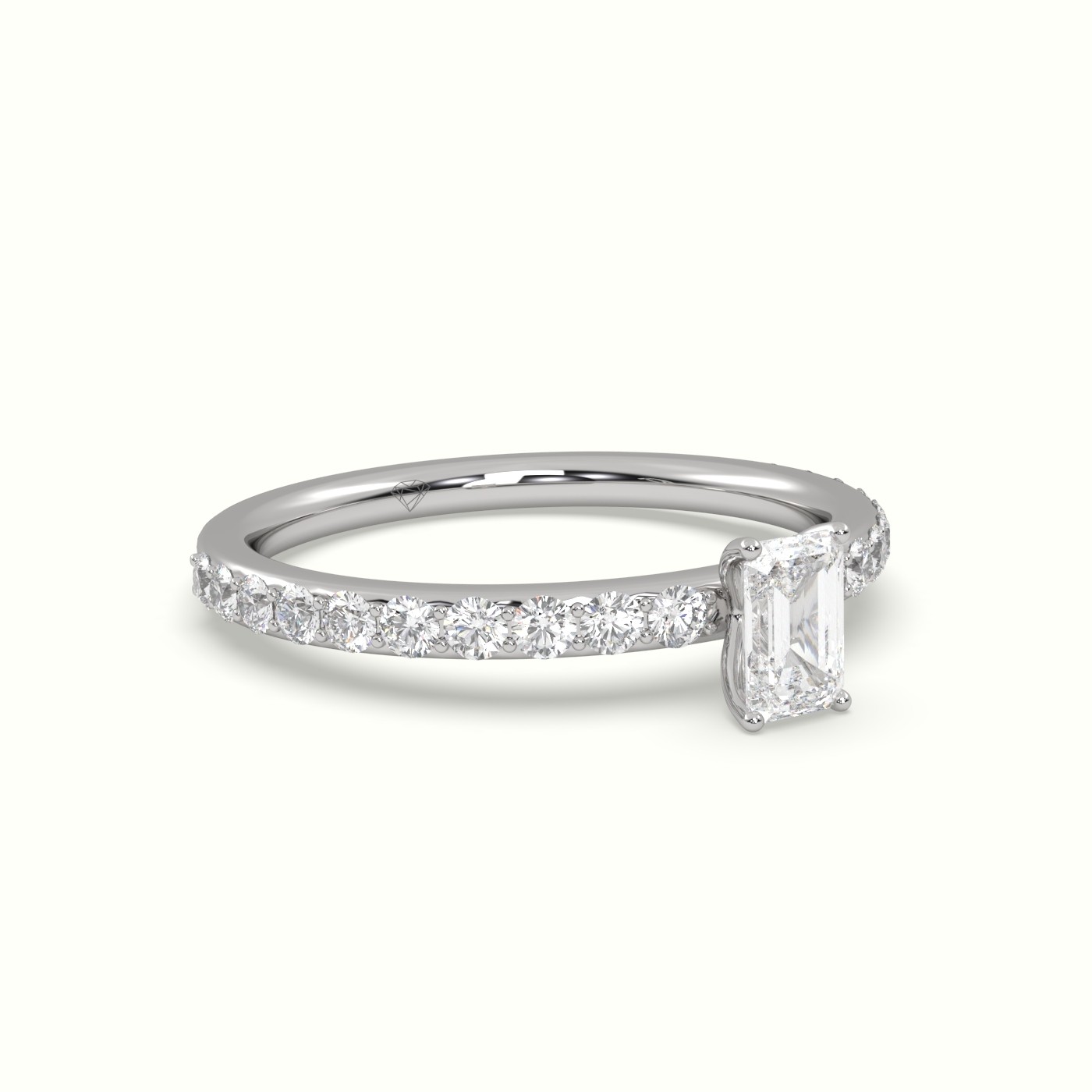 18K WHITE GOLD RADIANT DIAMOND ENGAGEMENT RING SET WITH 4 PRONG & SIDE STONES SET IN PAVE STYLE