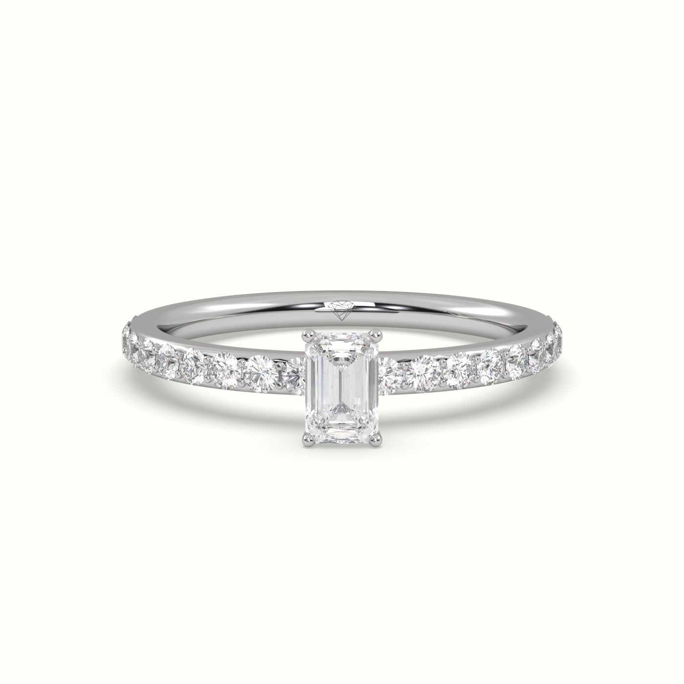 18K WHITE GOLD RADIANT DIAMOND ENGAGEMENT RING SET WITH 4 PRONG & SIDE STONES SET IN PAVE STYLE