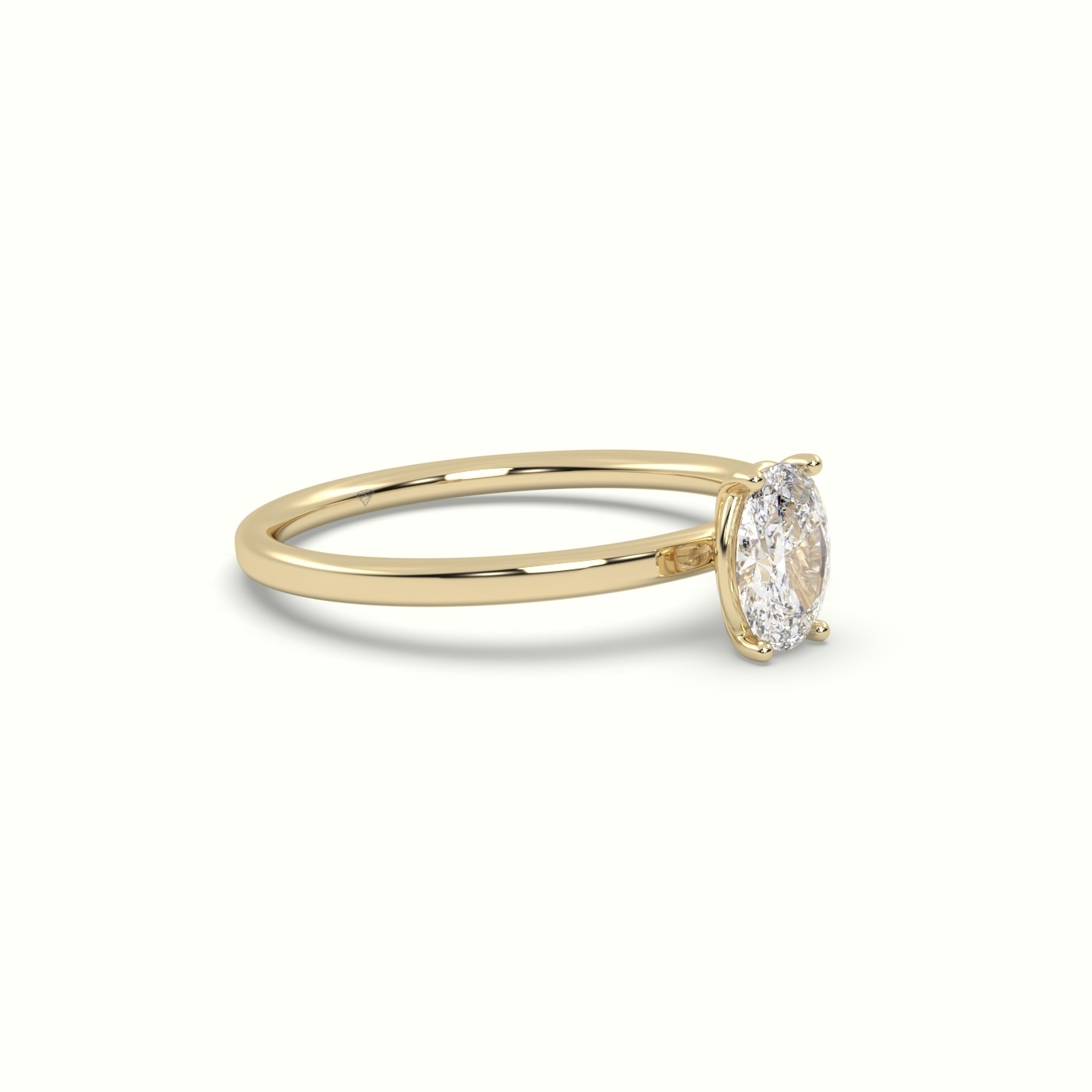 18K YELLOW GOLD Oval Diamond Solitaire Ring 4 round prongs