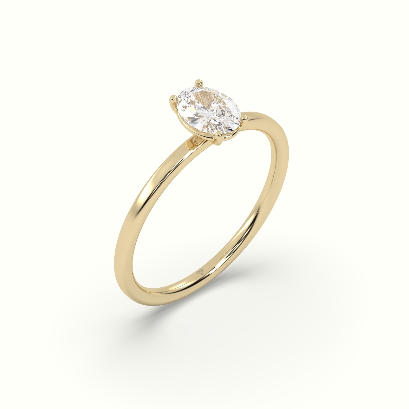 18K YELLOW GOLD Oval Diamond Solitaire Ring 4 round prongs