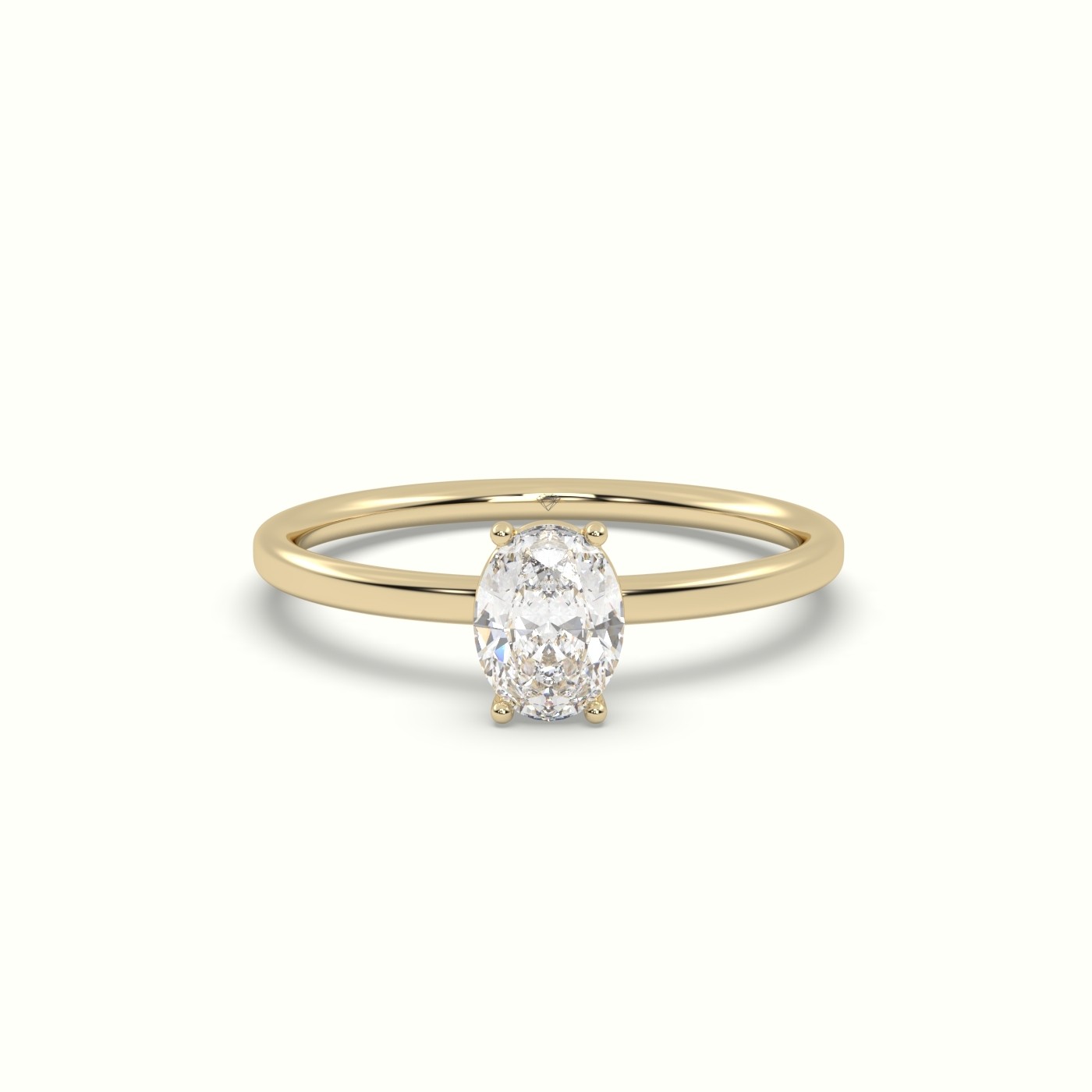 18K YELLOW GOLD Oval Diamond Solitaire Ring 4 round prongs