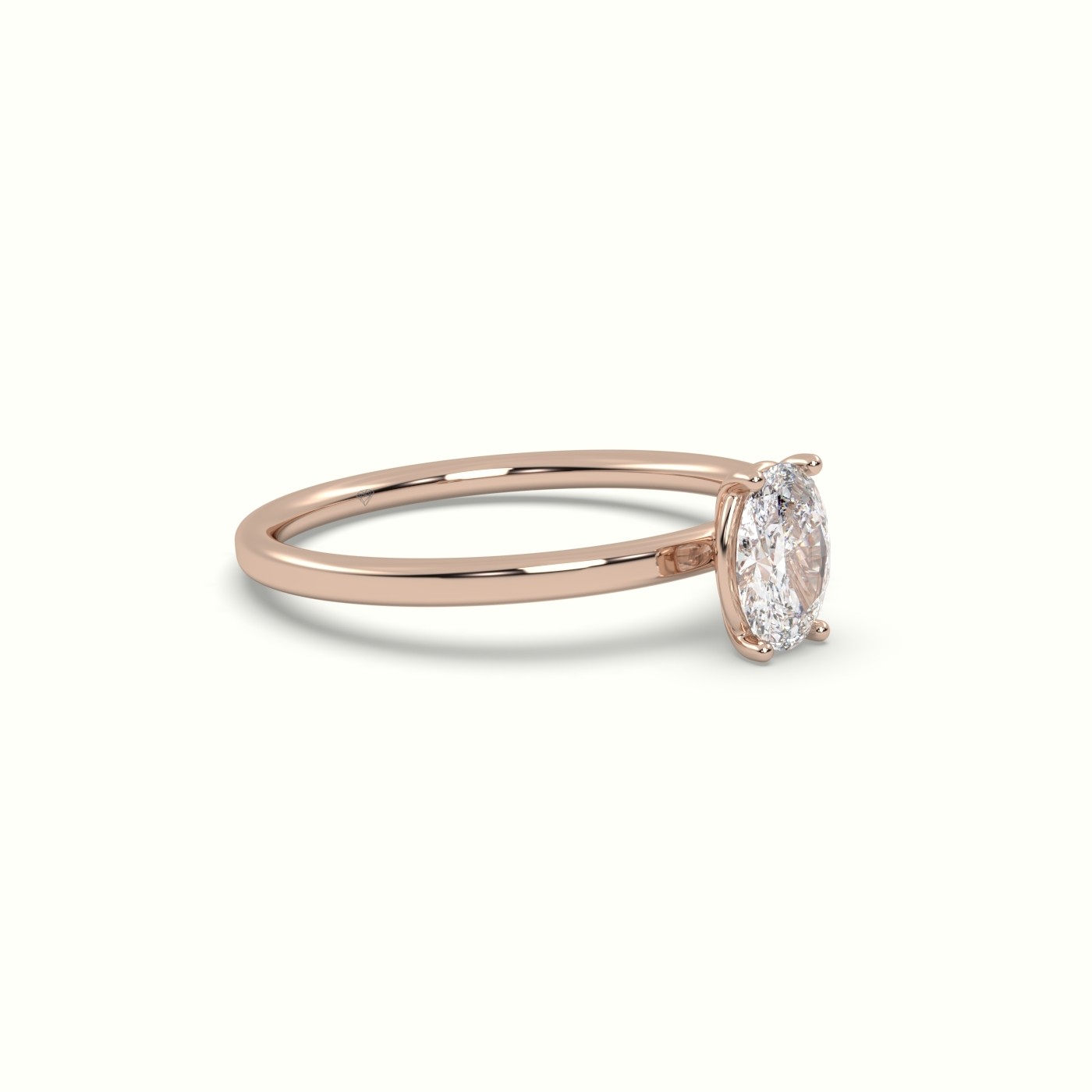 18K ROSE GOLD Oval Diamond Solitaire Ring 4 round prongs