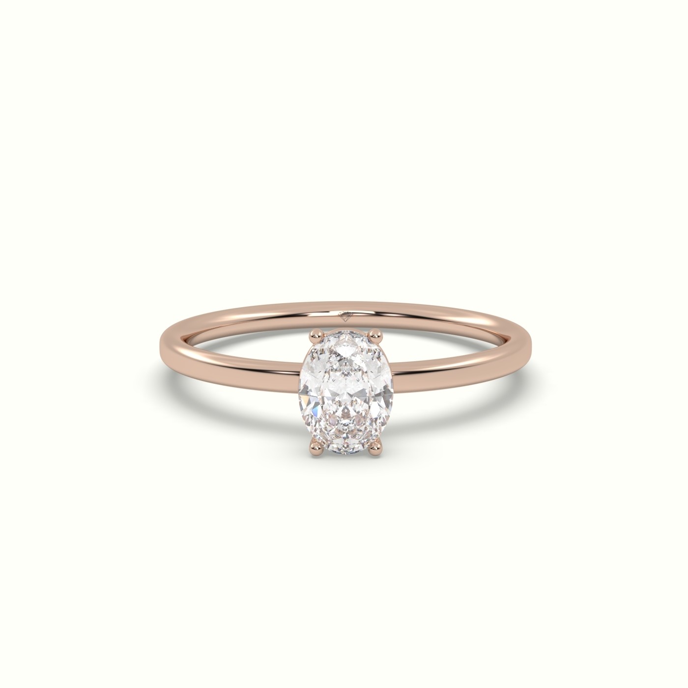 18K ROSE GOLD Oval Diamond Solitaire Ring 4 round prongs