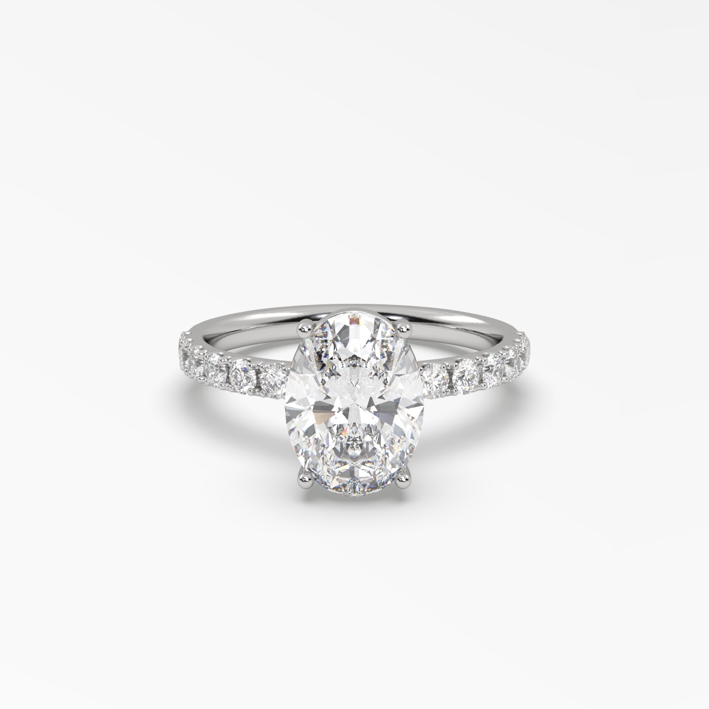 18 Karat White Gold Oval Diamond 4 round prongs Pave Engagement Ring -  Precious Jewels Antwerp Elegance