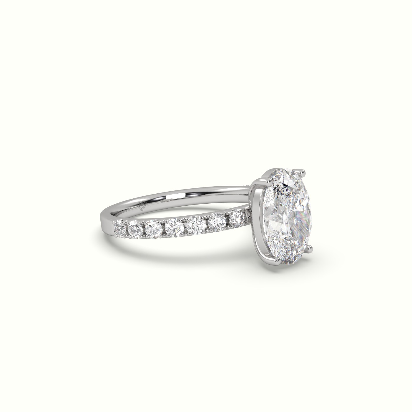 18 Karat White Gold Oval Diamond 4 round prongs Pave Engagement Ring -  Precious Jewels Antwerp Elegance