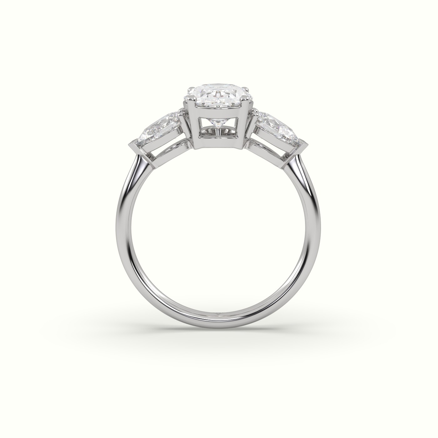 18K WHITE GOLD Oval Diamond 4 round prongs Trilogy Ring pear shape side stone | Precious Jewels Antwerp Elegance