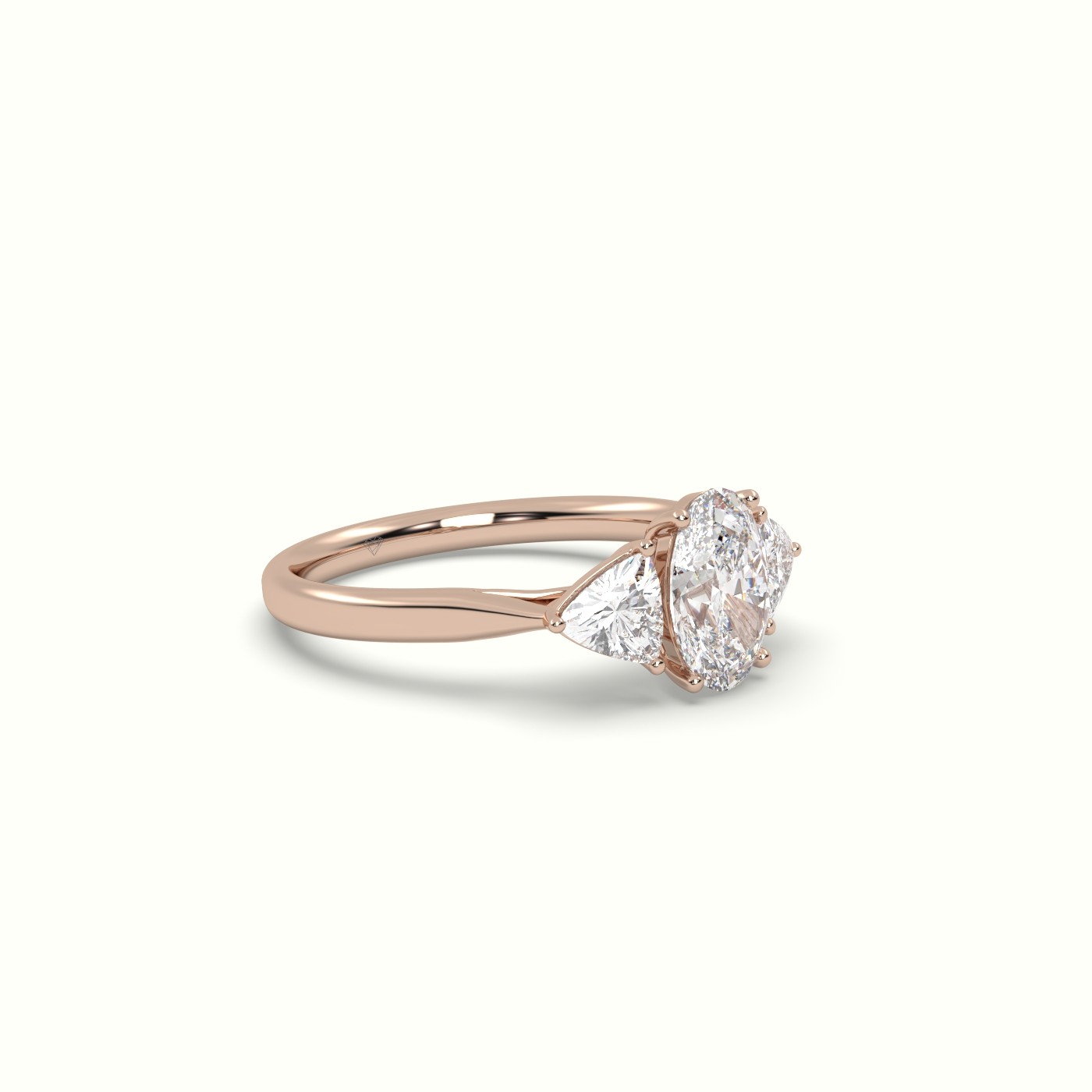 18K ROSE GOLD Oval & Triangle Diamond Trilogy Ring