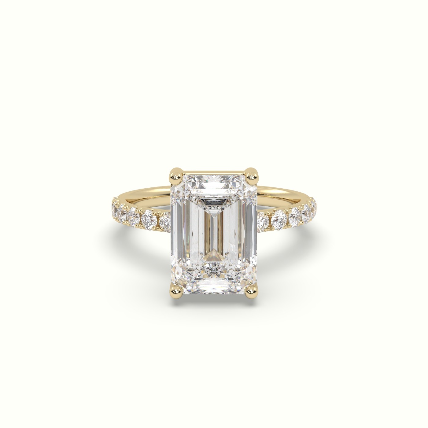 18K YELLOW GOLD Emerald Cut Diamond Engagement Ring with Pave Band