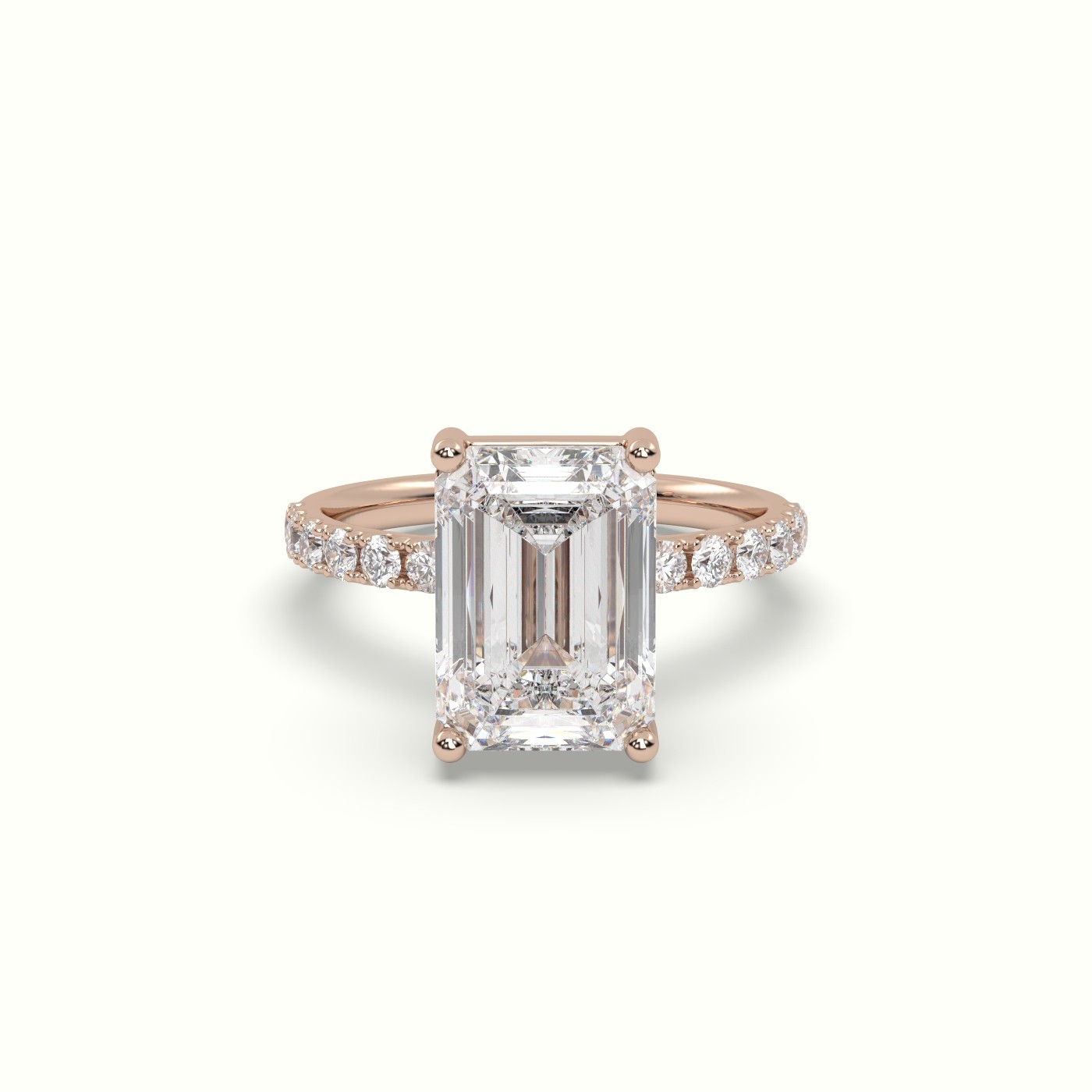 18K ROSE GOLD Emerald Cut Diamond Engagement Ring with Pave Band