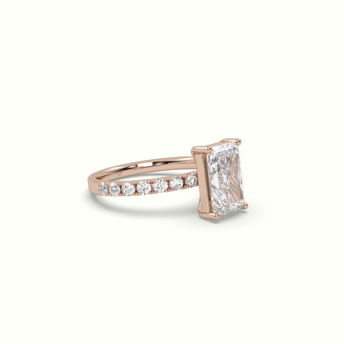 18K Rose Gold Radiant Diamond 4 prongs Ring with Pave Accents