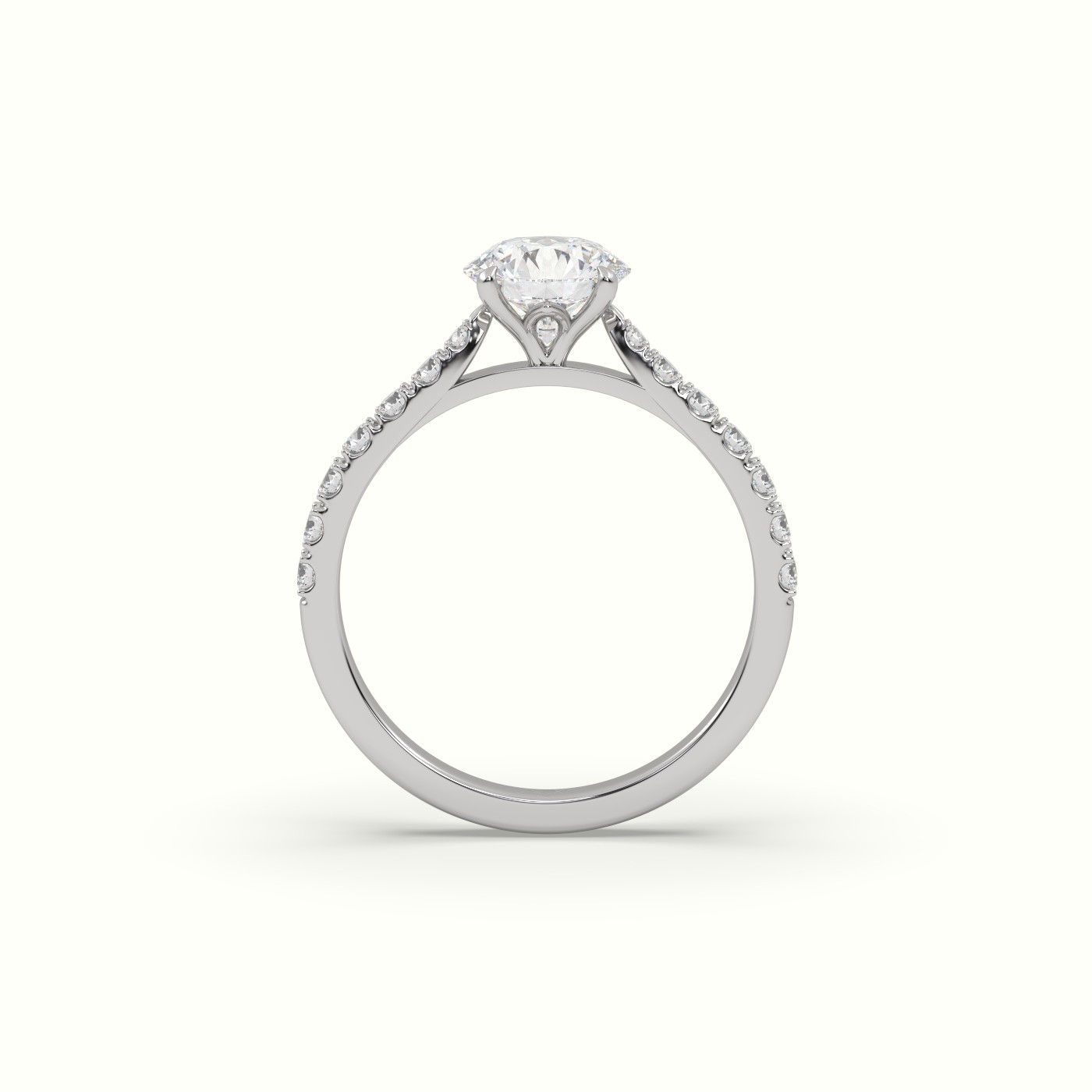 18K White Gold Round Cut Diamond 4 round prongs Pave Band Ring | Precious Jewels Antwerp Elegance
