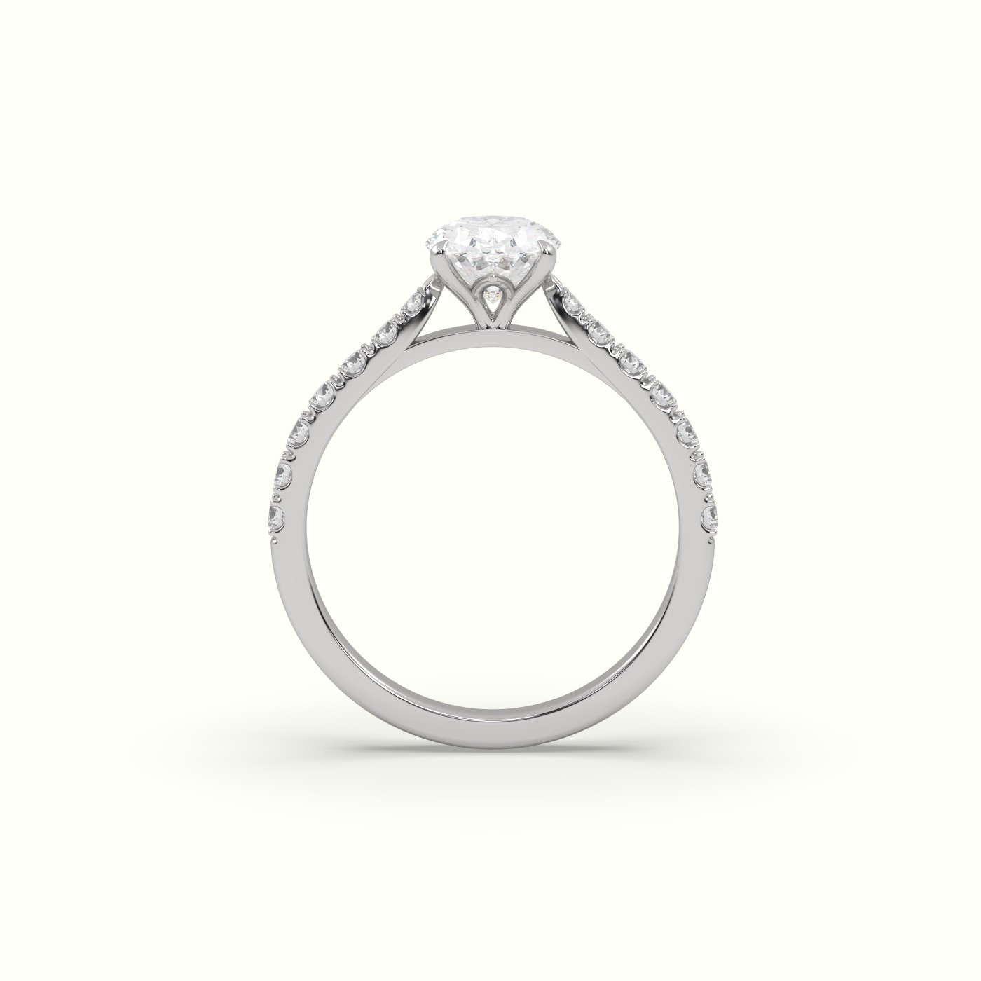 18K White Gold Oval Cut Diamond Engagement 4 round prongs Ring with Pave Set - Precious Jewels Antwerp Elegance: