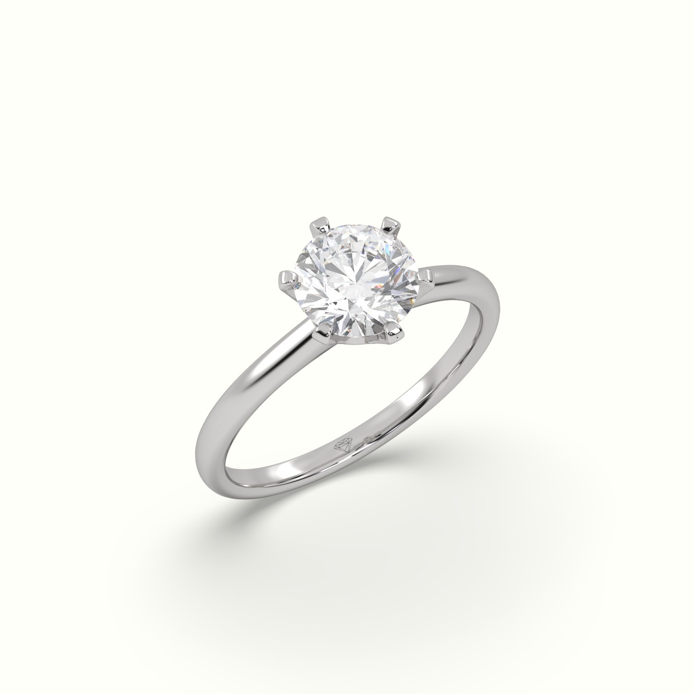 18K White Gold Solitaire Round Diamond Ring - 6 Prong Splendor | Precious Jewels Antwerp