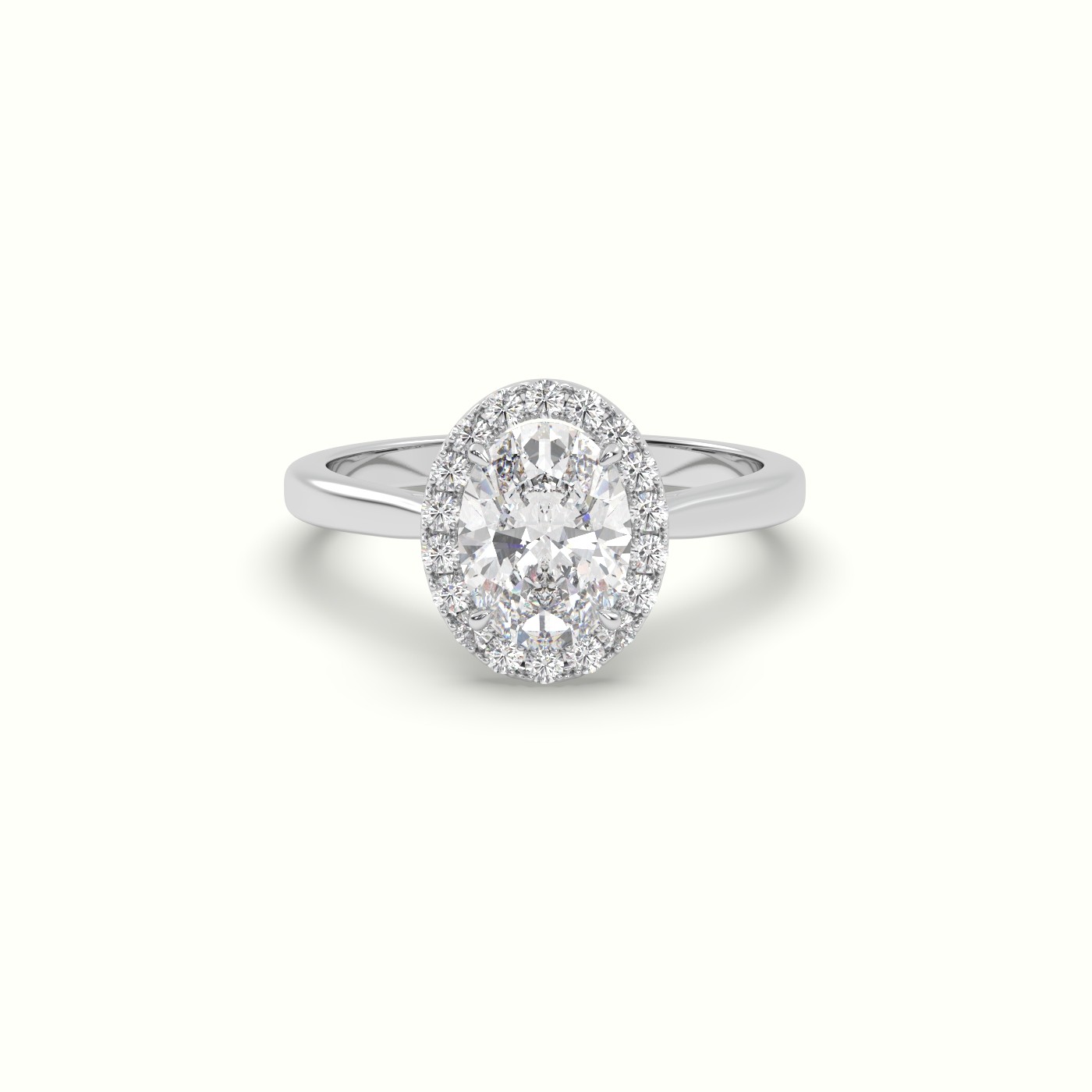 18K WHITE GOLD Oval Cut Diamond Halo Engagement Ring