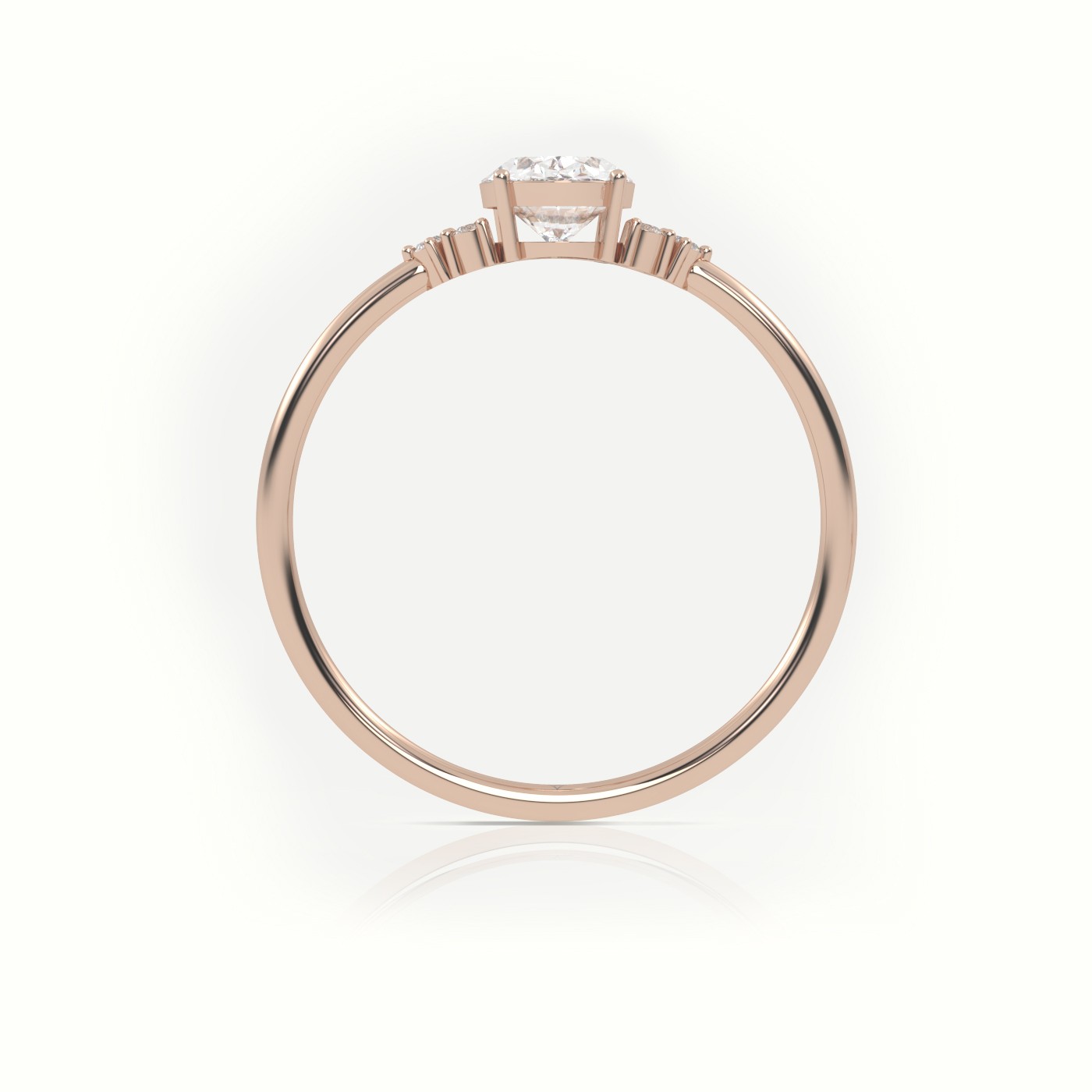 18K ROSE GOLD OVAL CUT DIAMOND 4 PRONGS SIDE STONE DESIGNER RING
