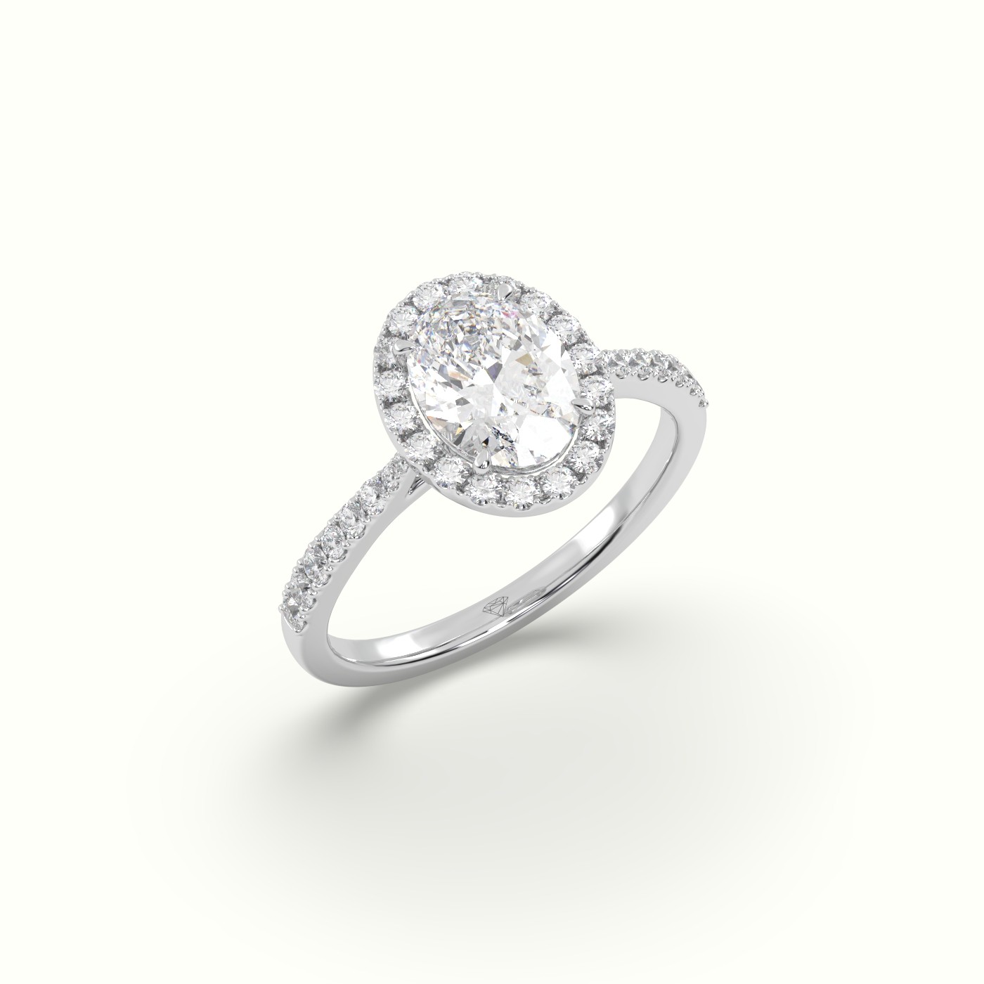 PLATINUM Oval Cut Diamond Halo Engagement Ring